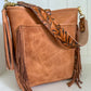 Western Bennett Bucket in Horween Natural Derby w/fringe and Candy Strap