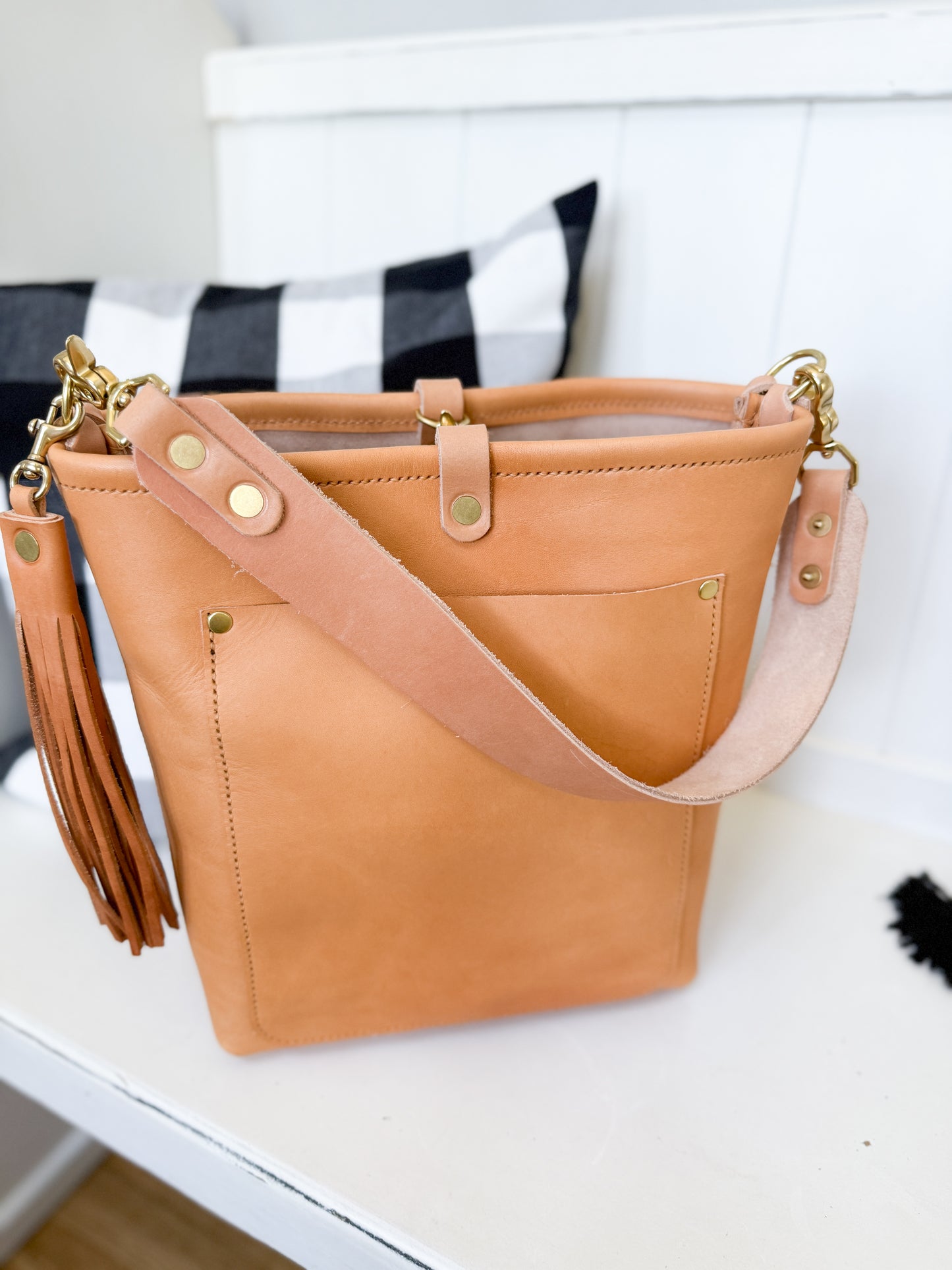Bennett Bucket in Natural Vachetta (non-milled)