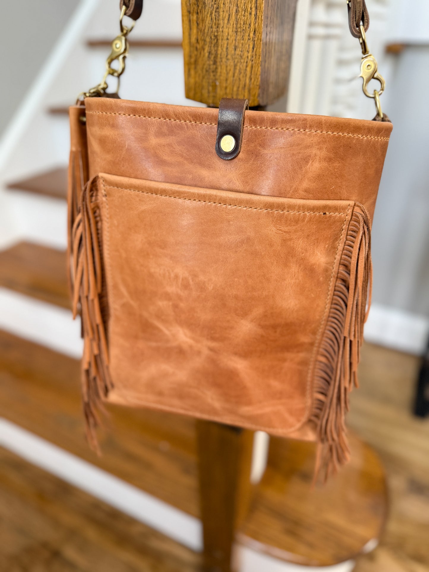 Western Bennett Bucket in Horween Natural Derby w/fringe