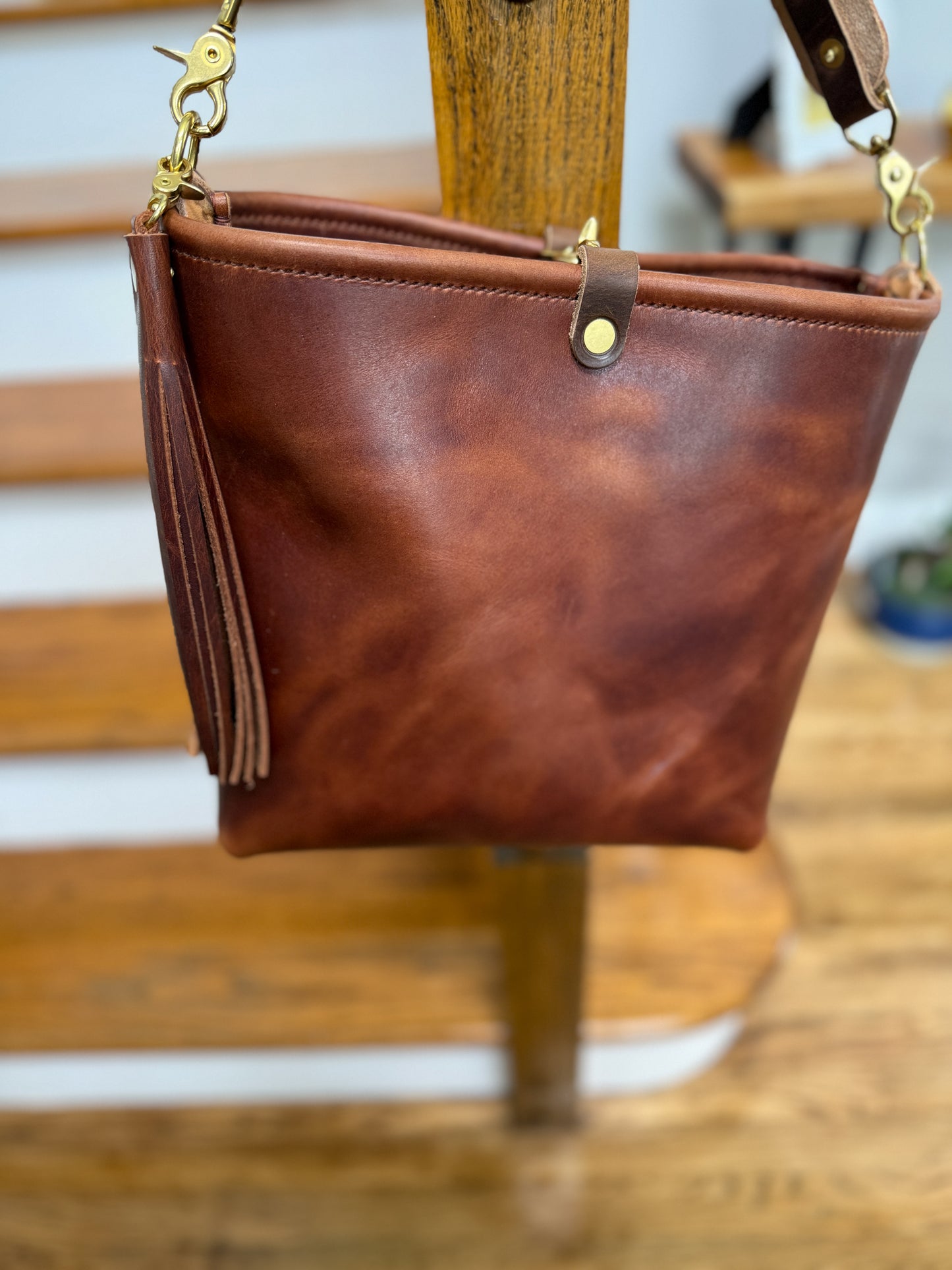 Hobo Bucket in Horween Brown Nut Dublin w/Candy Strap