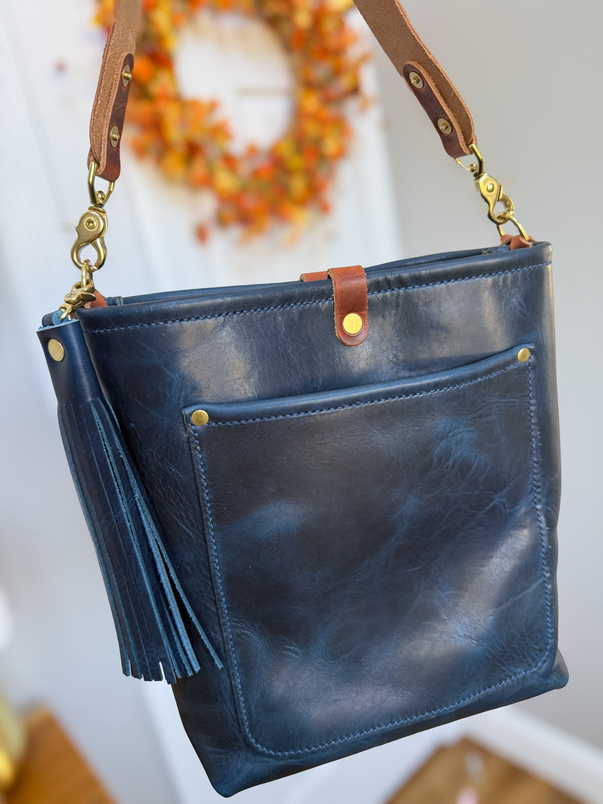 Bennett Bucket in Horween Cobalt Full Grain Leather