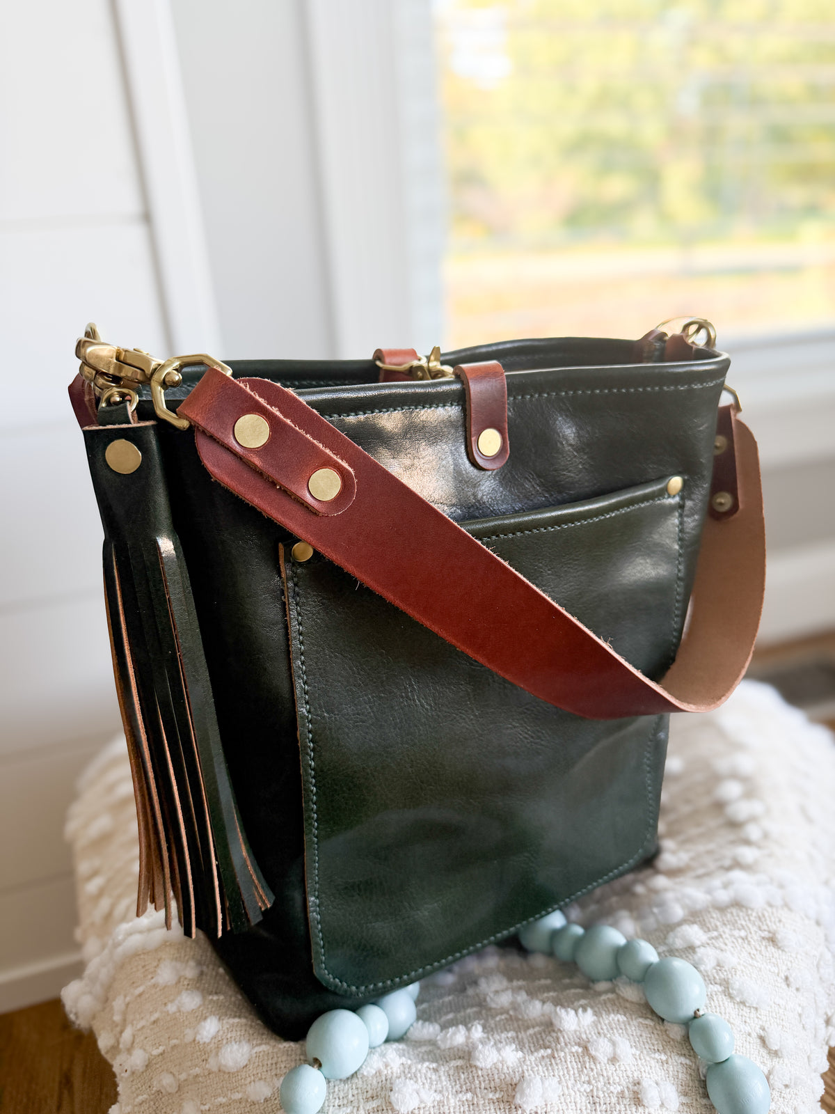 Bennett Bucket in Pine Cuoio Italian Leather