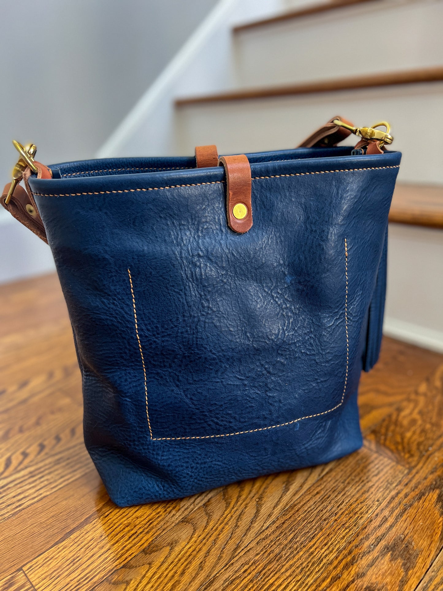 Bennett Bucket in Italian Denim Blue Vachetta Leather