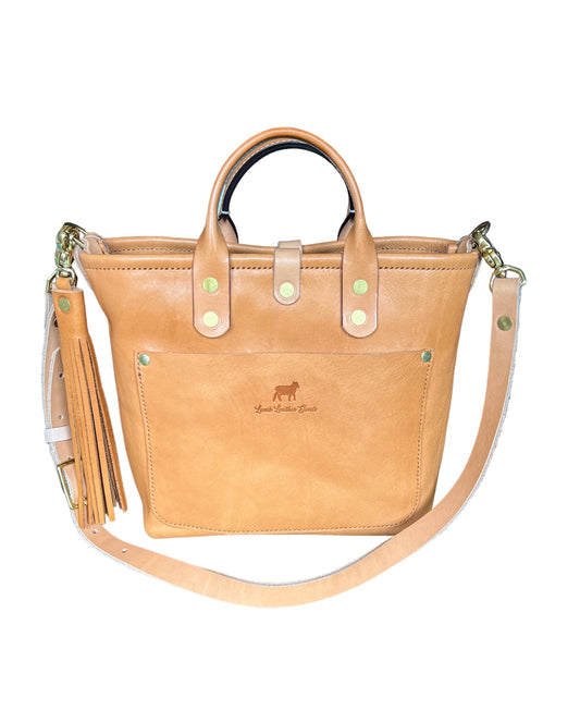 Brookie Medium Crossbody Tote in Natural Italian Full Grain Vegetable Tanned Leather