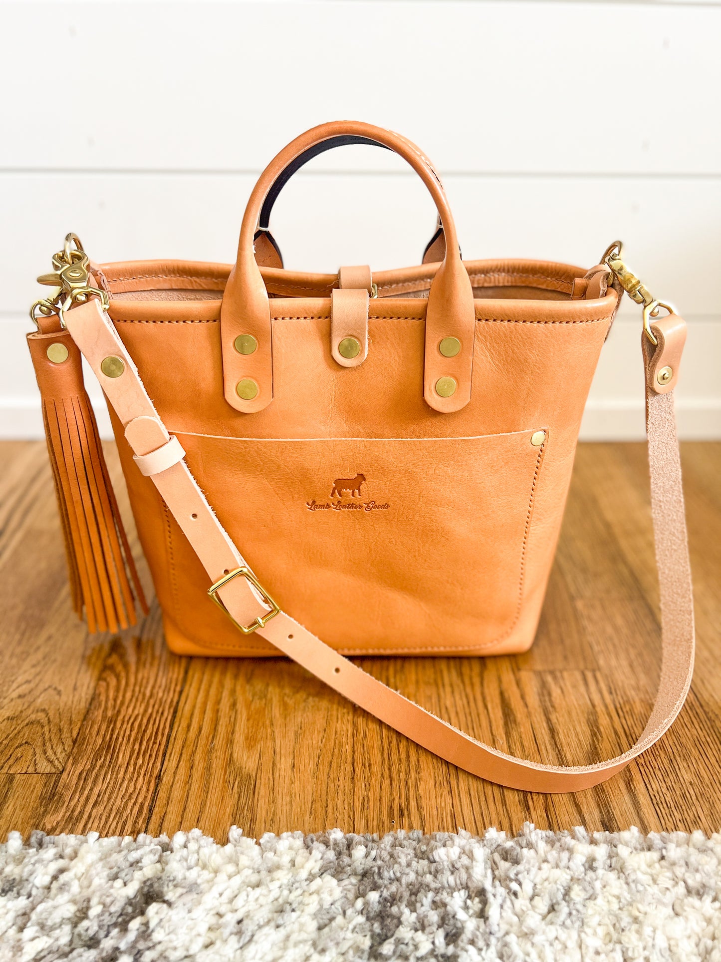 Brookie Medium Crossbody Tote in Natural Italian Full Grain Vegetable Tanned Leather