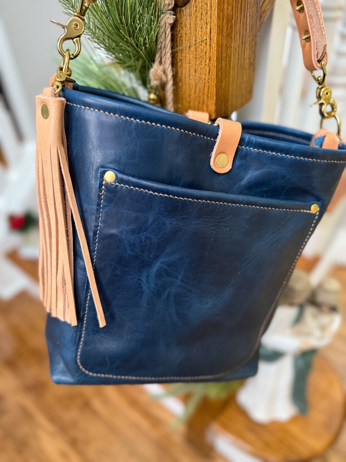 Bennett Bucket in Horween Cobalt Derby Veg Tan Leather