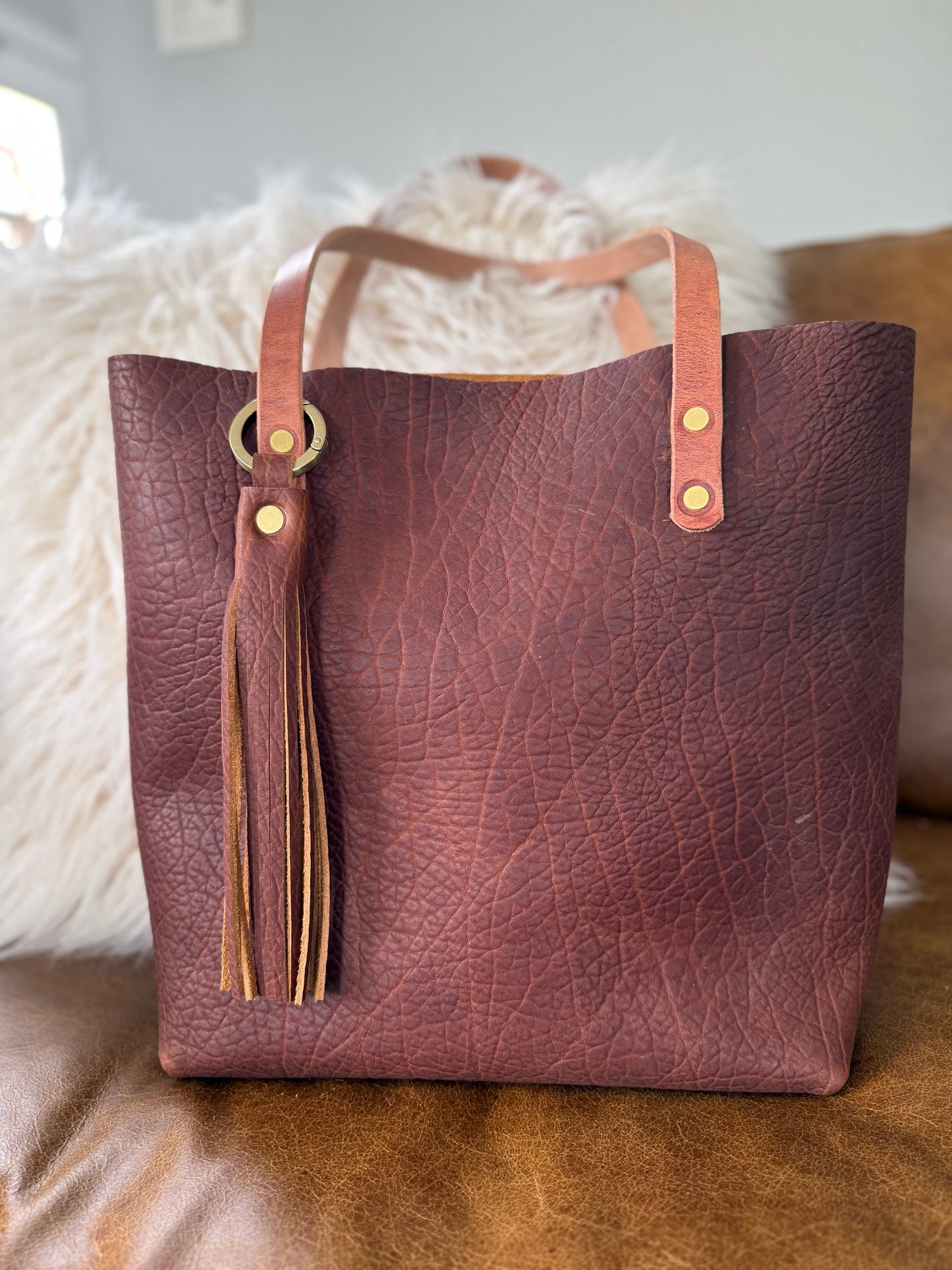 Classic Tote in Cherry Mahogany Full Grain Bison