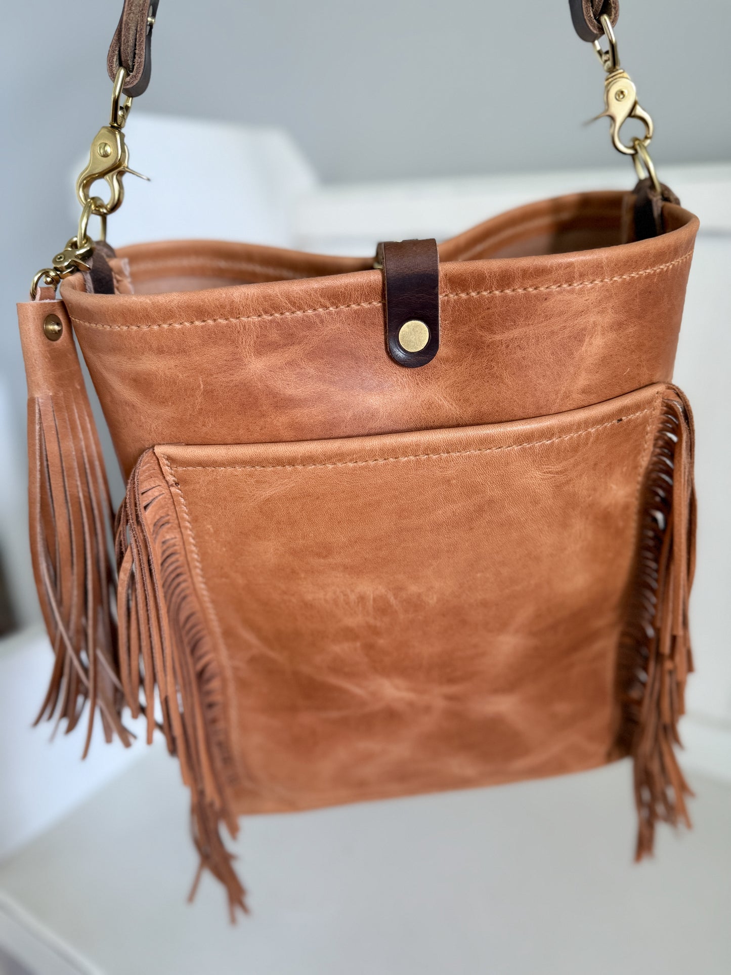 Western Bennett Bucket in Horween Natural Derby w/fringe