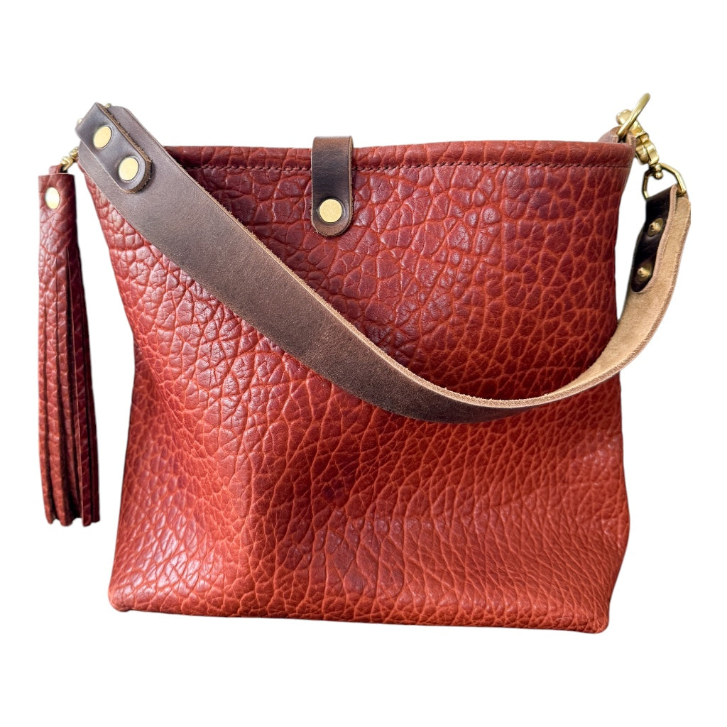 Hobo Bucket in Chestnut Full Grain Bison Leather