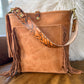 Western Bennett Bucket in Horween Natural Derby w/fringe and Candy Strap