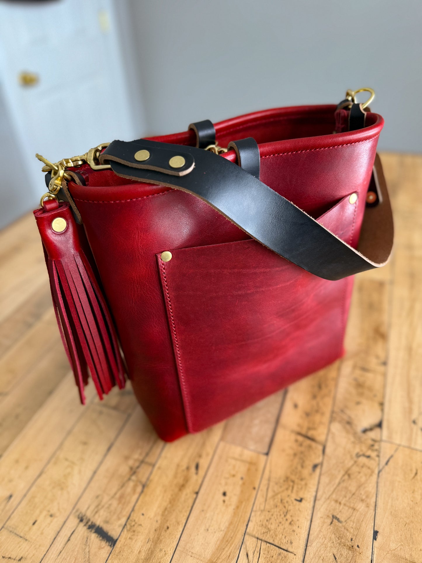 Bennett Bucket in Red Persian Horween Cypress Leather