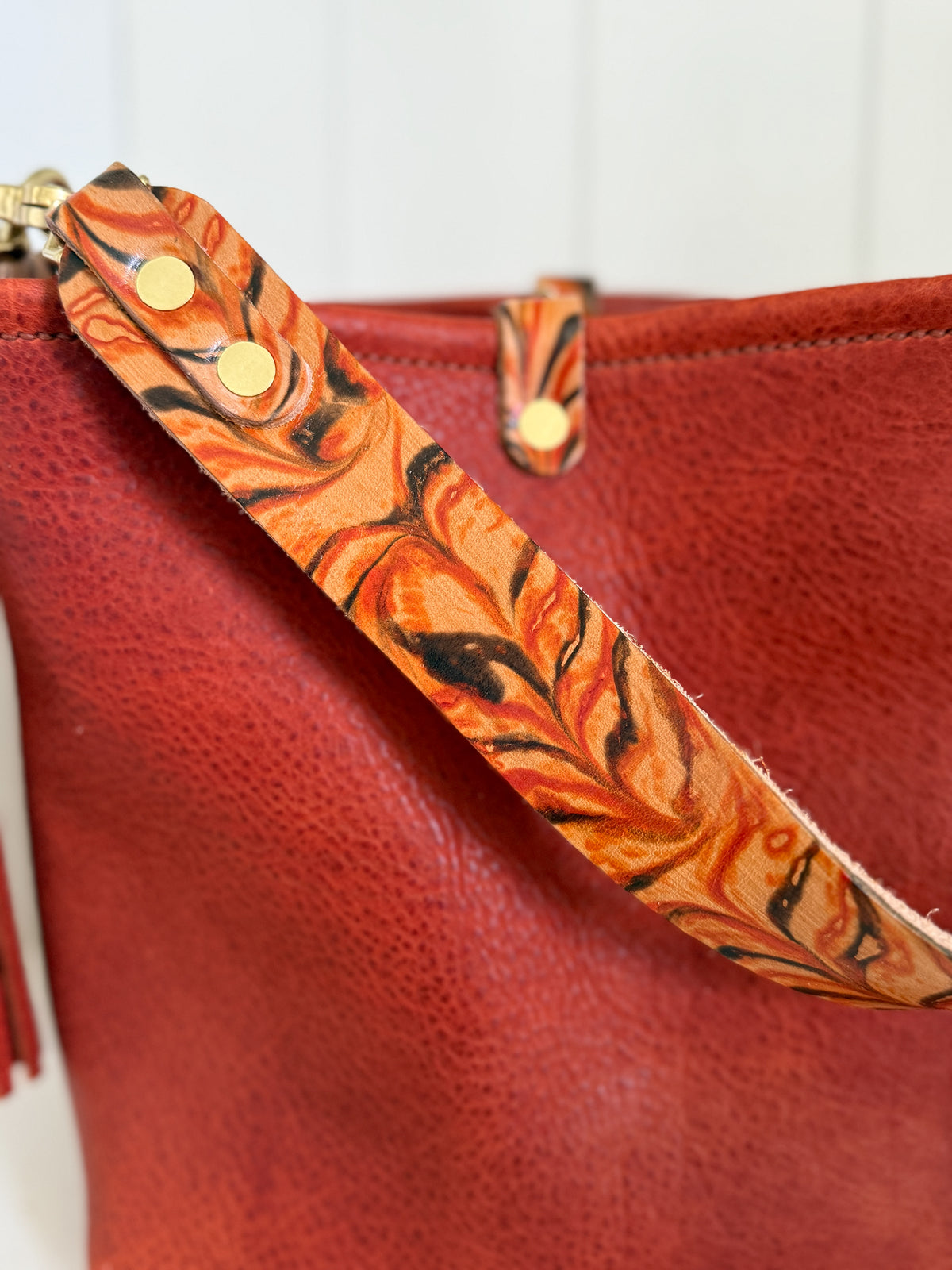 Hobo Bucket in Brick Full Grain Bison w/Candy Strap
