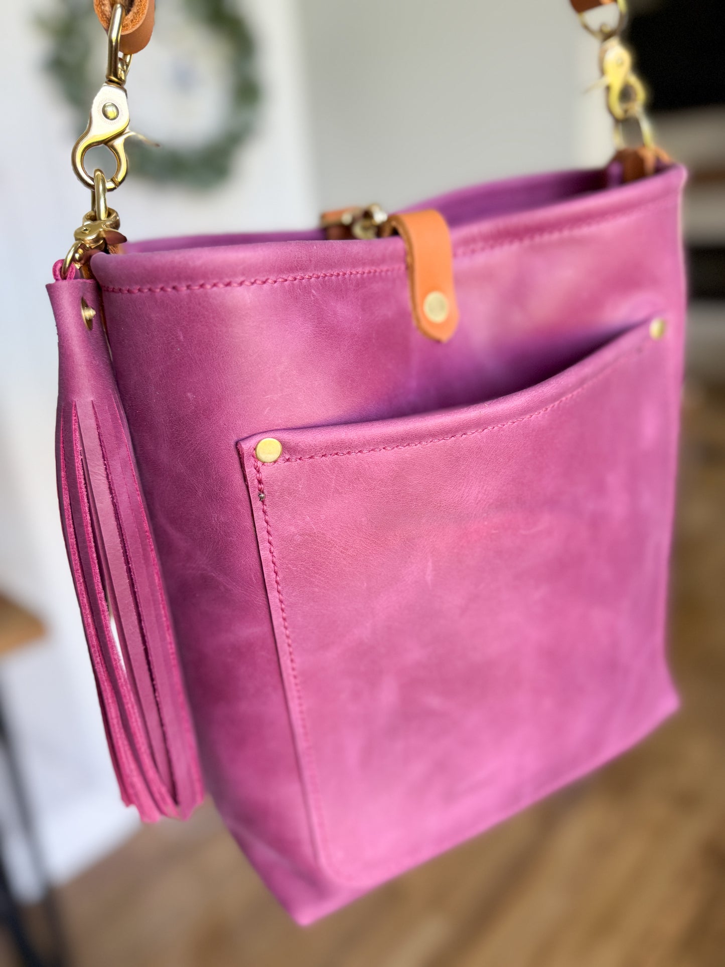 Bennett Bucket in Electric Pink Full Grain Leather