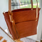 East West Tote in Tawny Full Grain Leather with foot/base