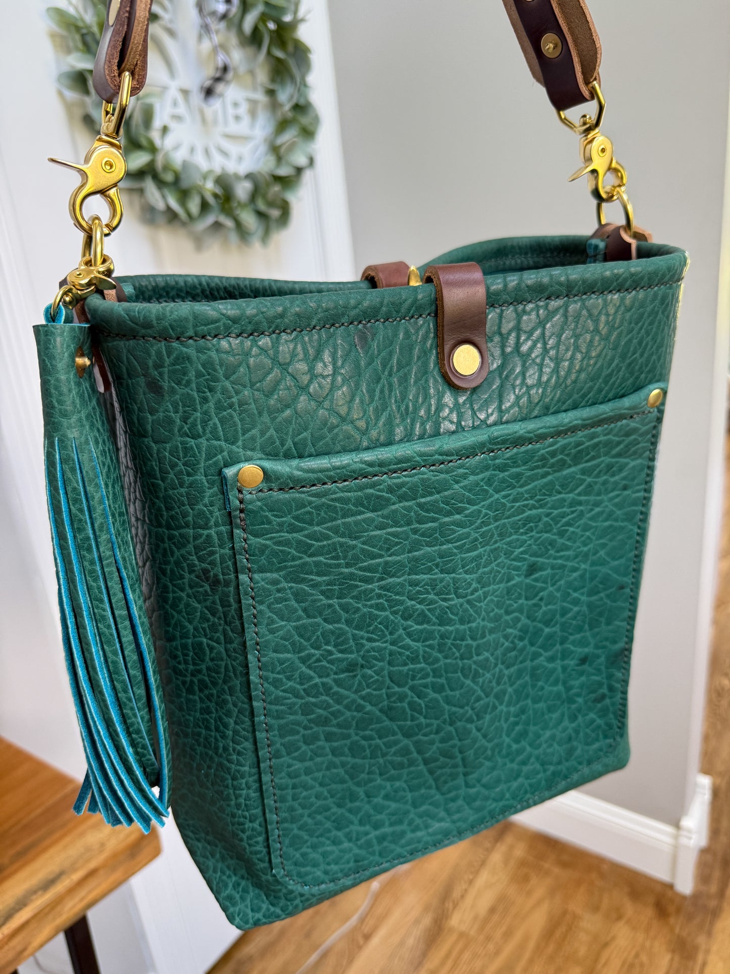 Bennett Bucket in Peacock Full Grain Bison Leather