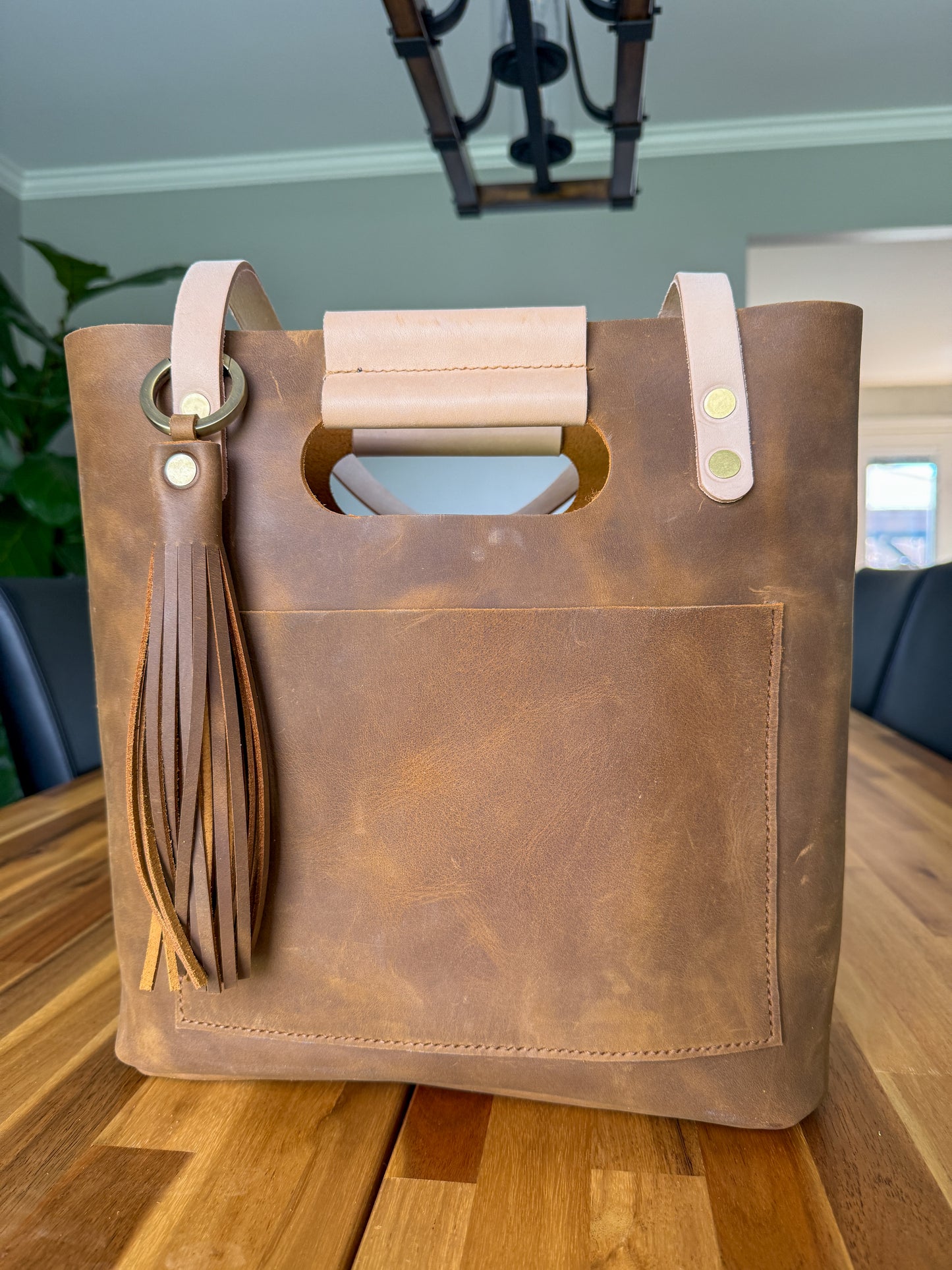 Utility Tote in Tobacco and Vachetta Leather