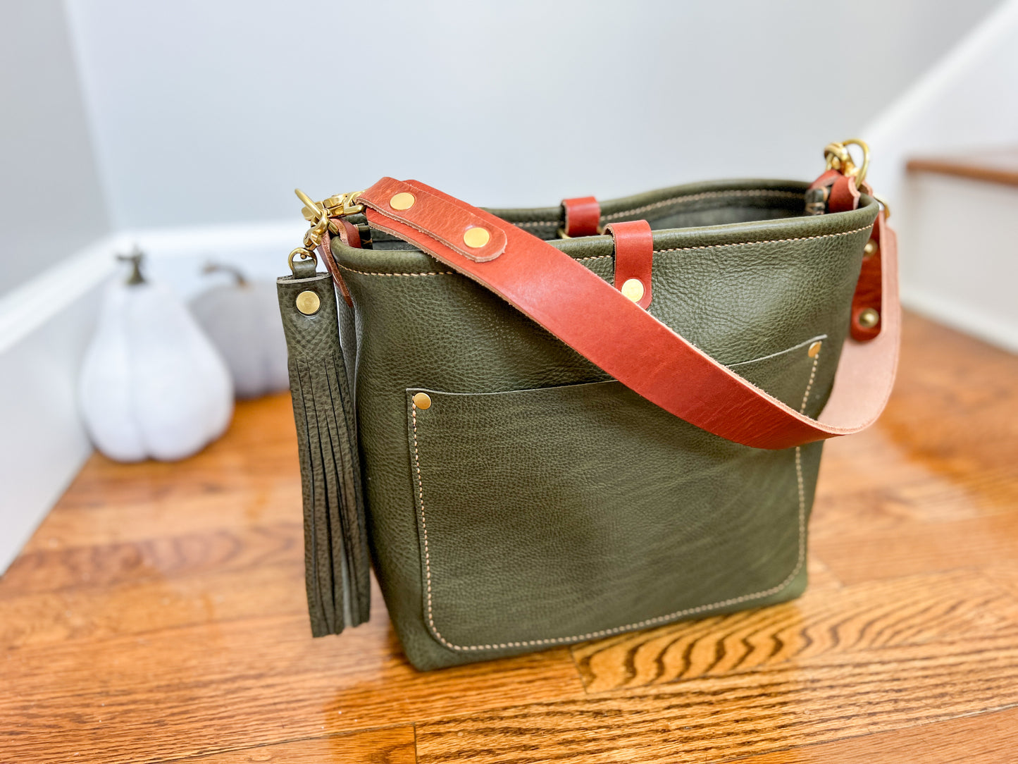 Bennett “shorty” Bucket in Olive Vachetta Full Grain Leather