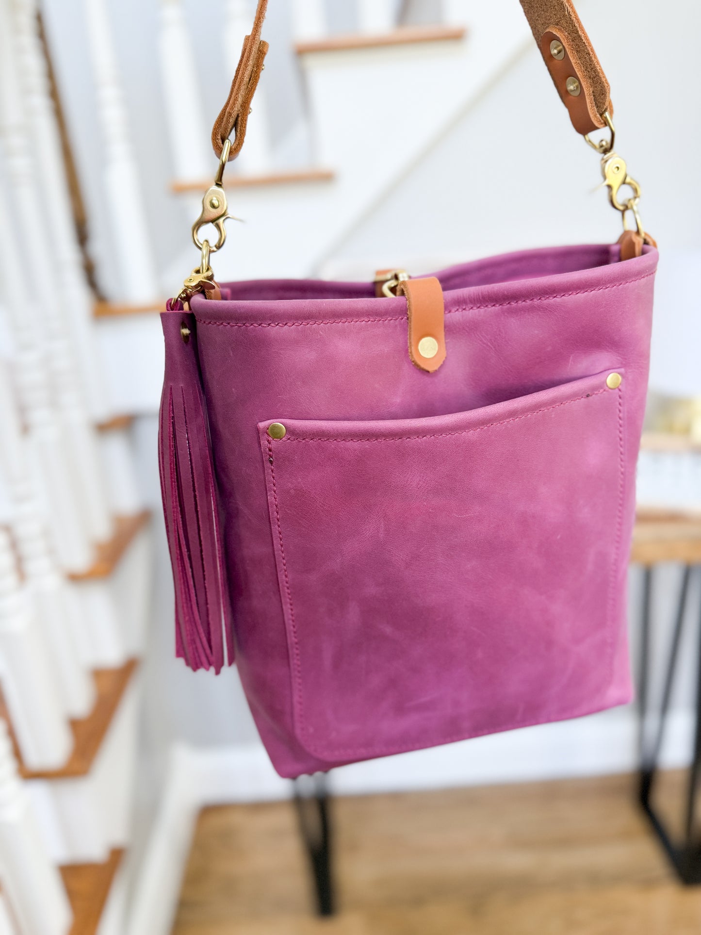 Bennett Bucket in Electric Pink Full Grain Leather