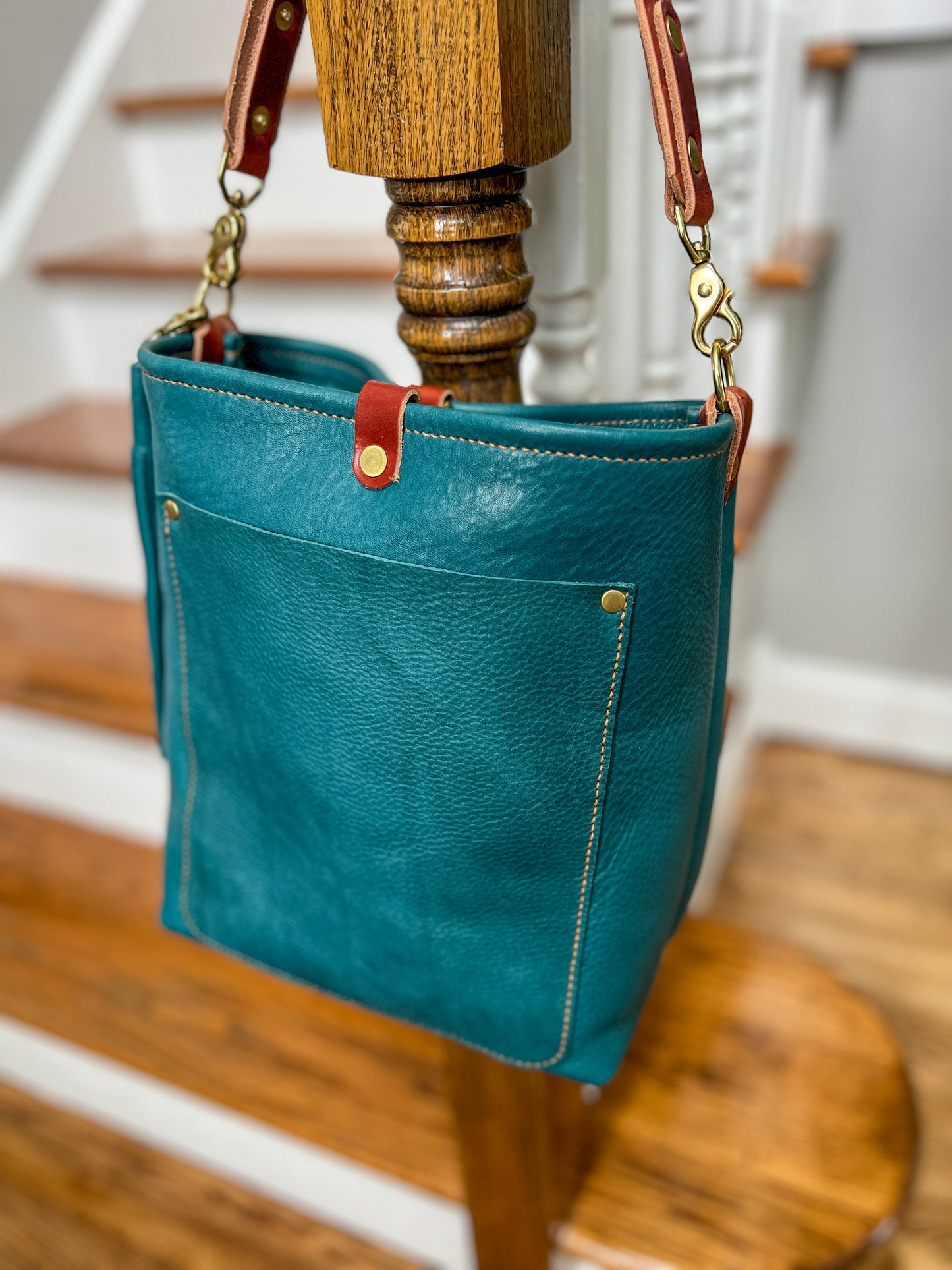 Bennett Bucket in Italian Blue Jeans Full Grain Leather