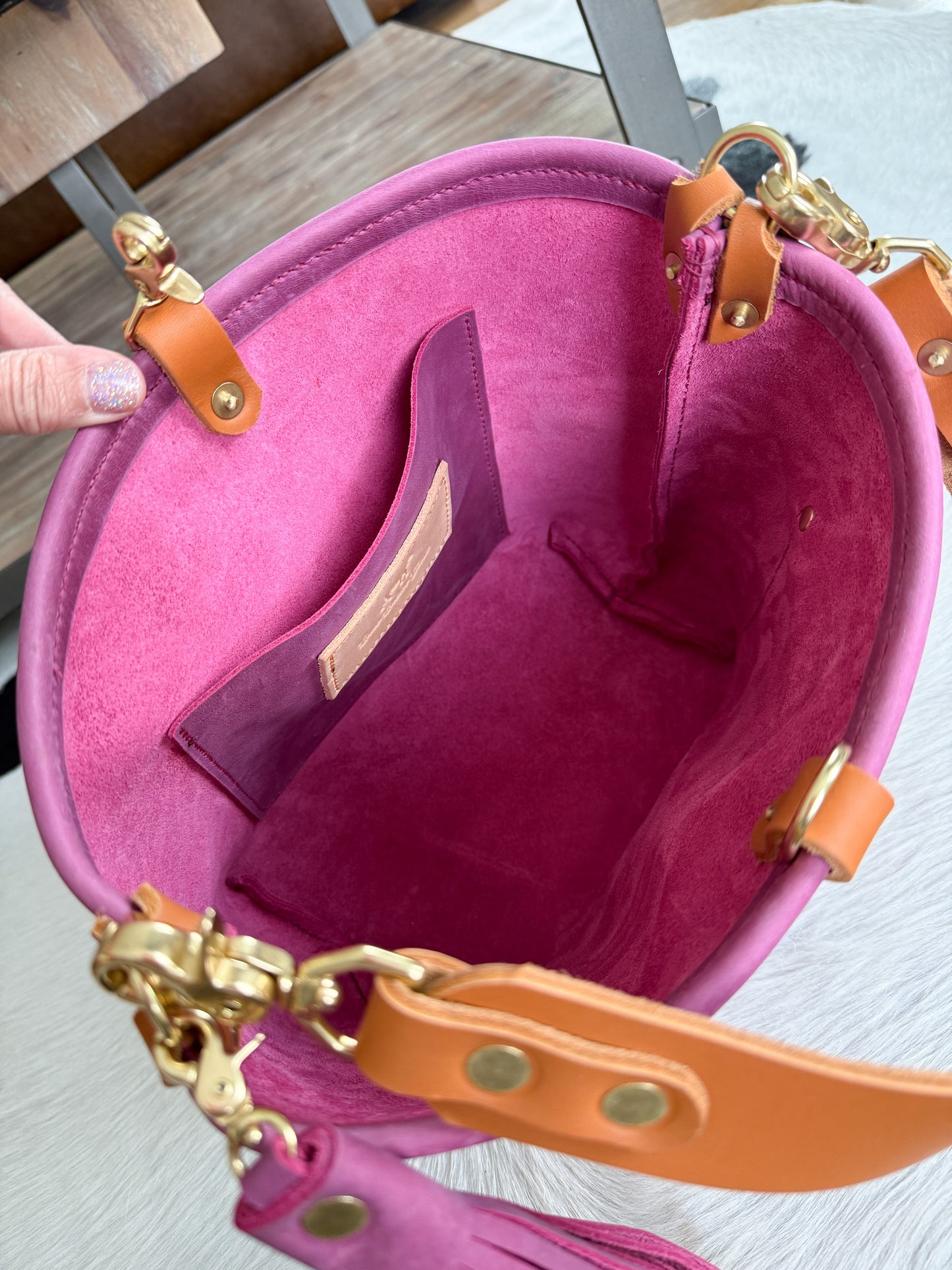 Bennett “shorty” Bucket in Electric Pink Full Grain Leather