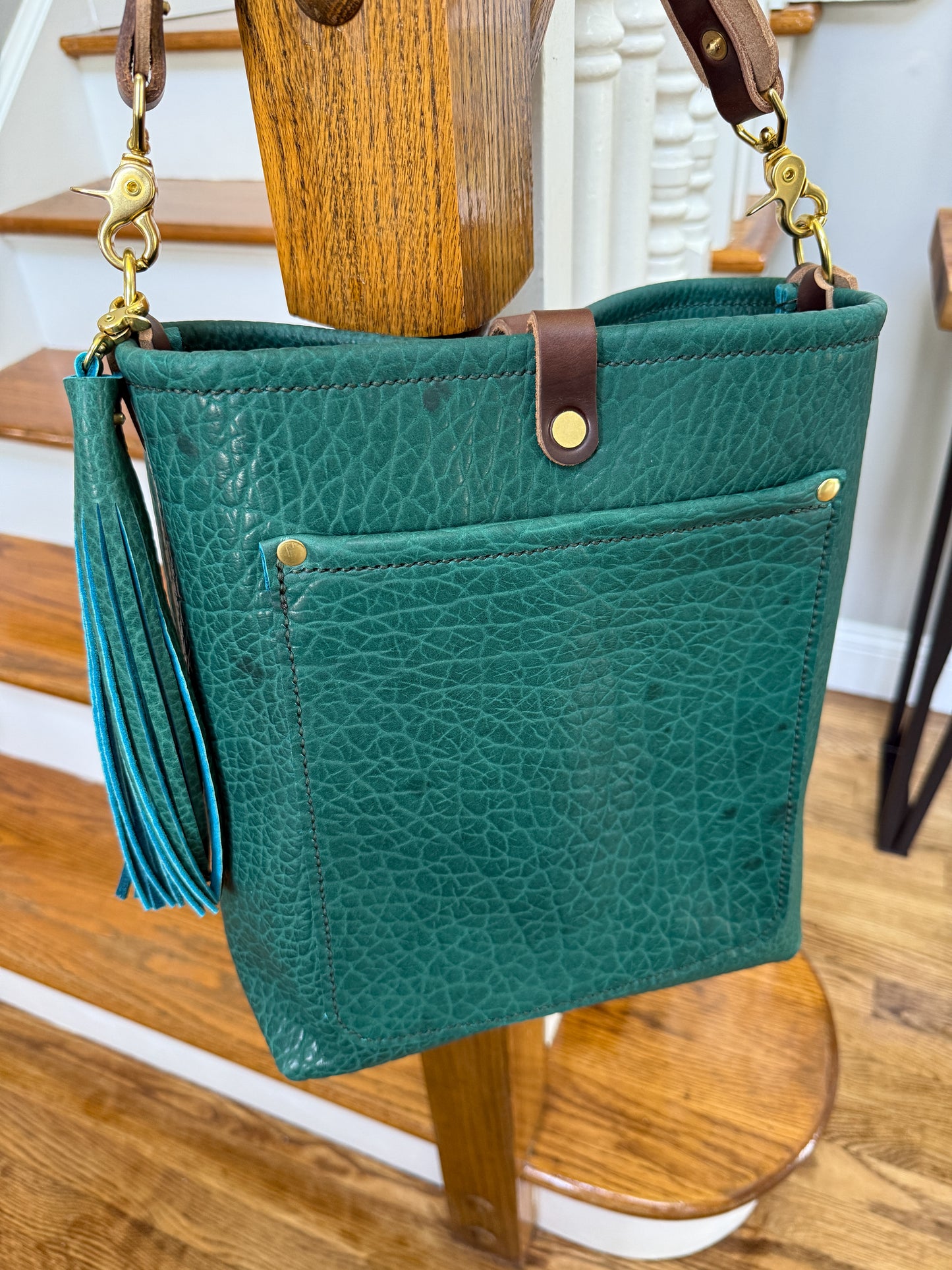 Bennett Bucket in Peacock Full Grain Bison Leather