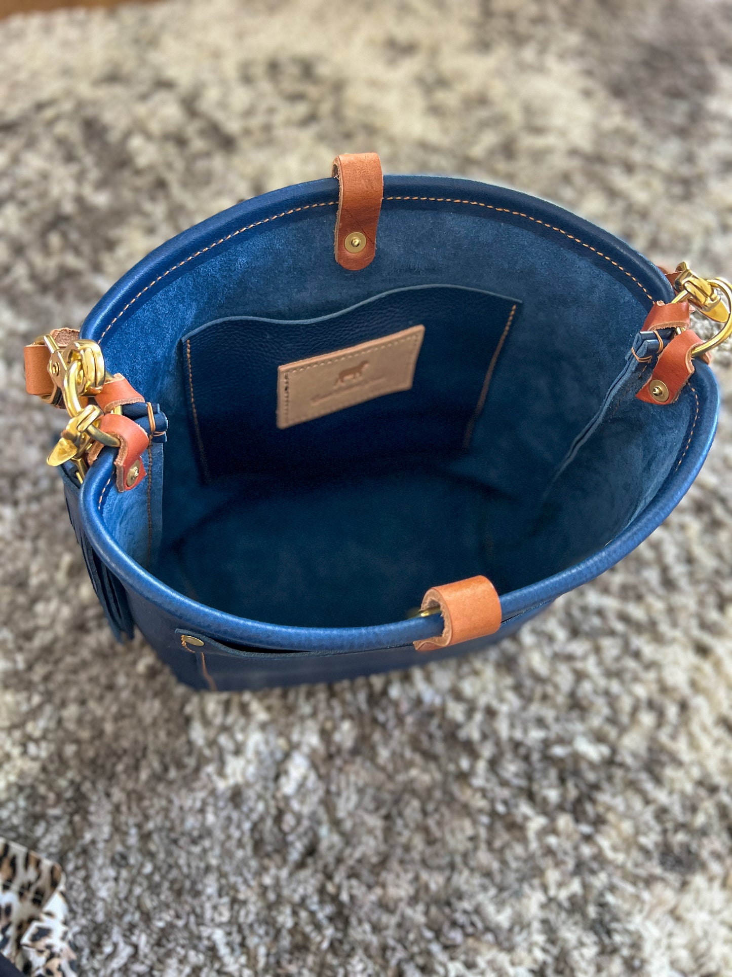 Bennett Bucket in Italian Denim Blue Vachetta Leather