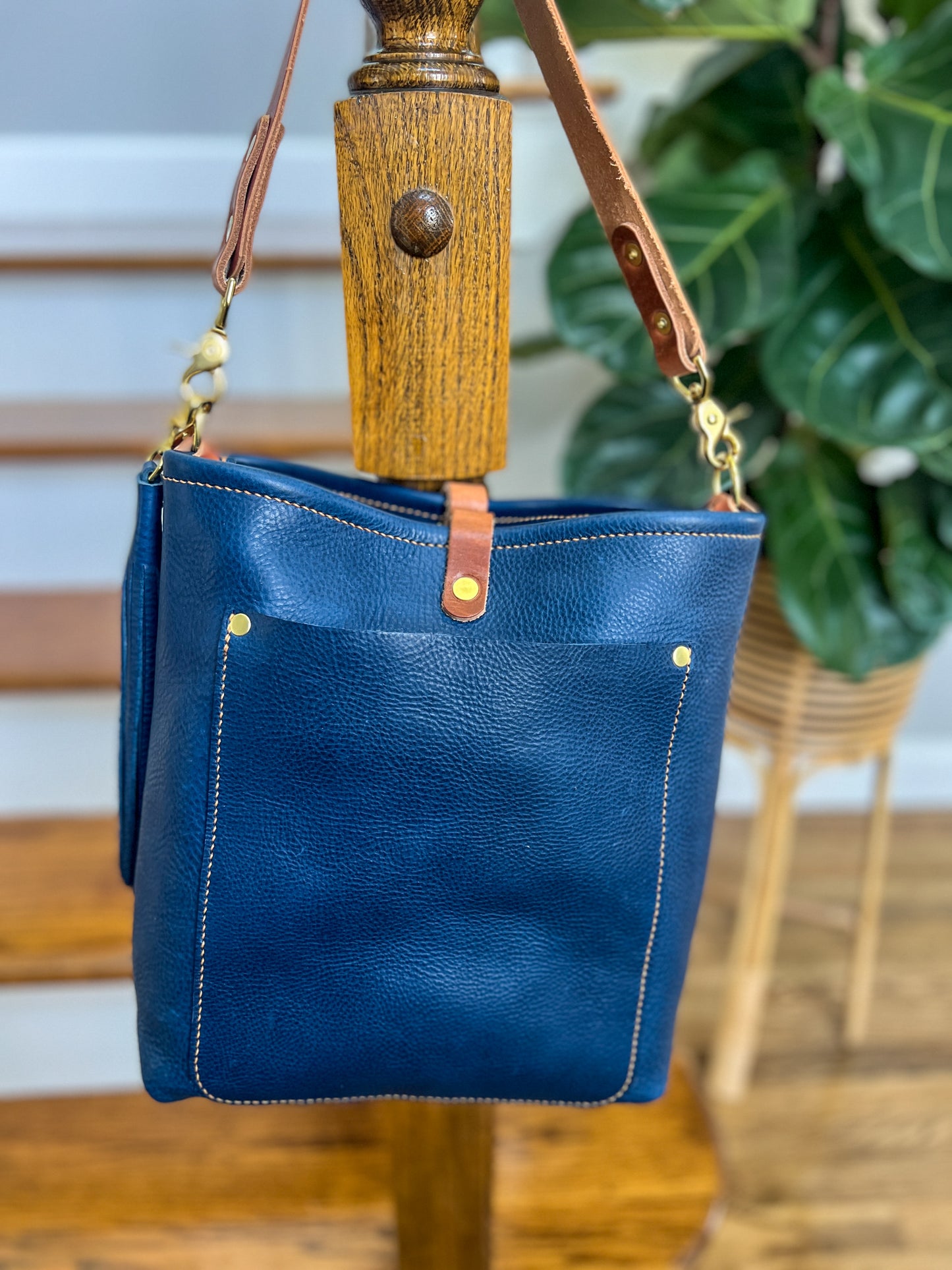 Bennett Bucket in Italian Denim Blue Vachetta Leather