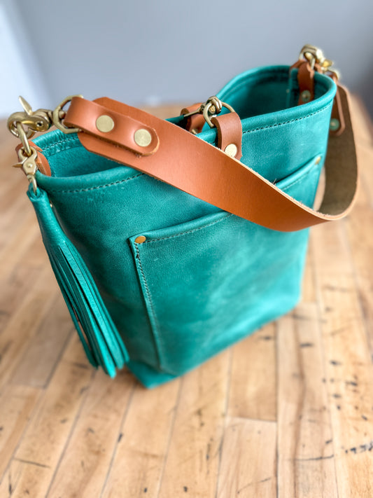 Bennett Bucket in Teal Full Grain Leather