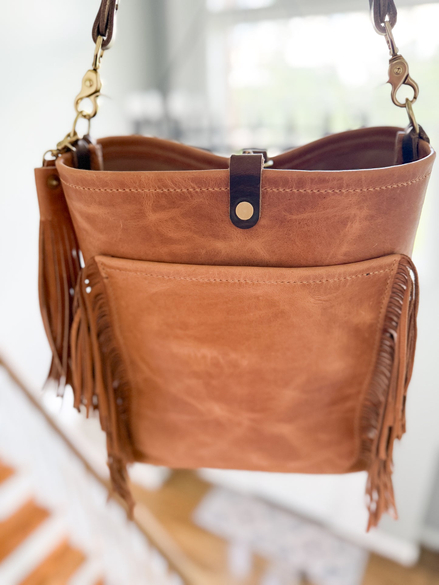 Western Bennett Bucket in Horween Natural Derby w/fringe