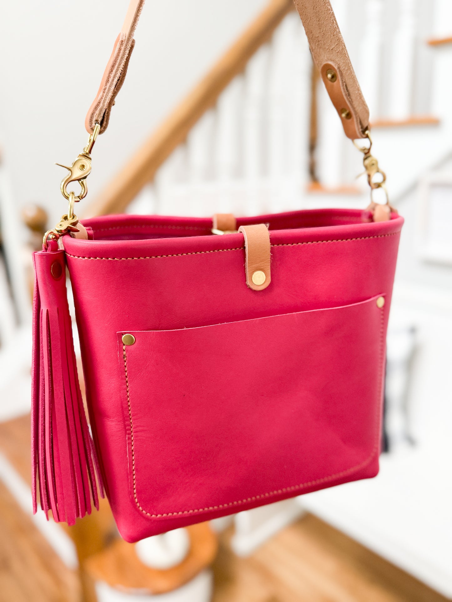 Bennett “shorty” Bucket in Fuscia Vachetta (non-milled)