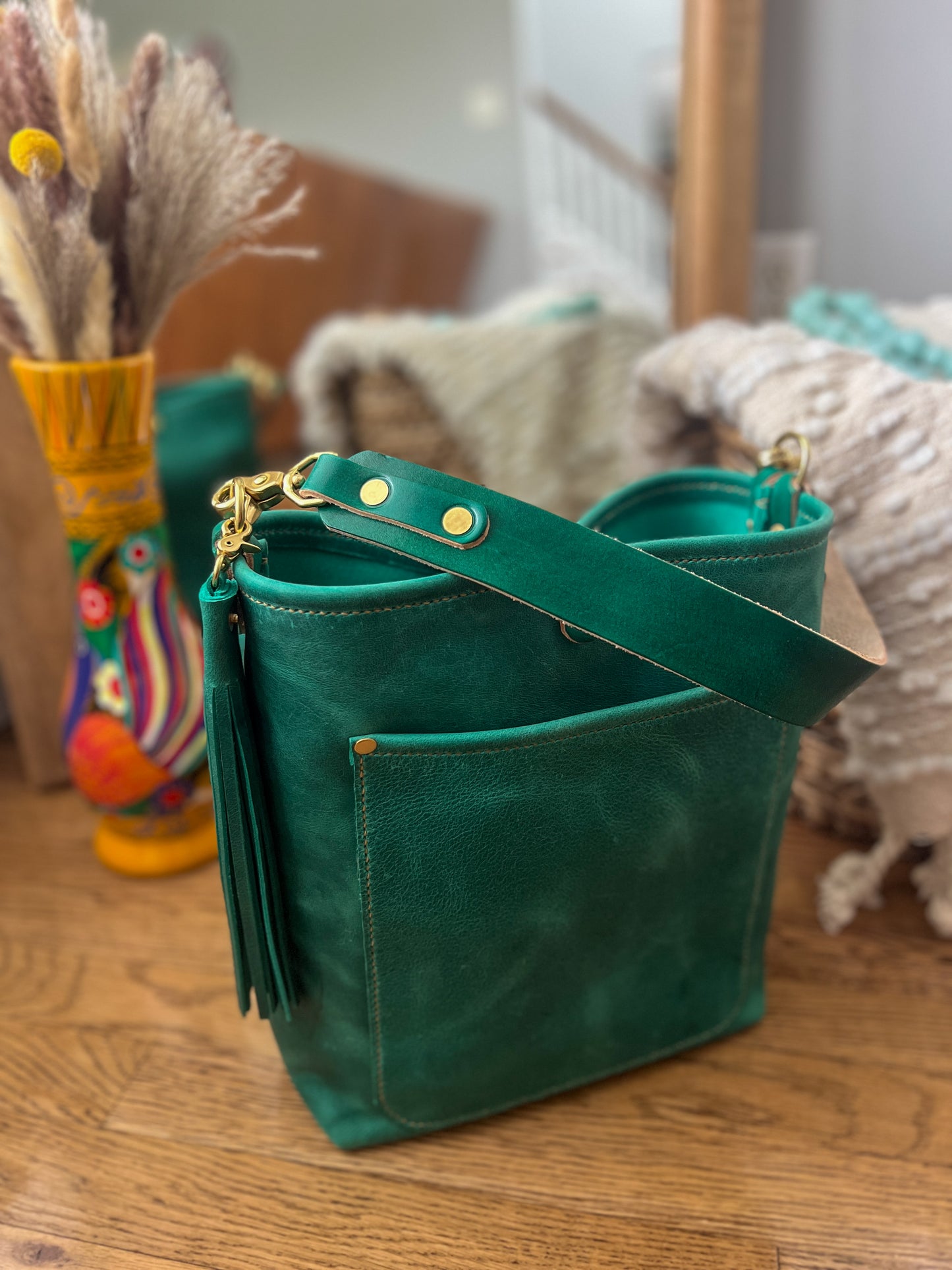 Bennett Bucket in Teal Full Grain Leather