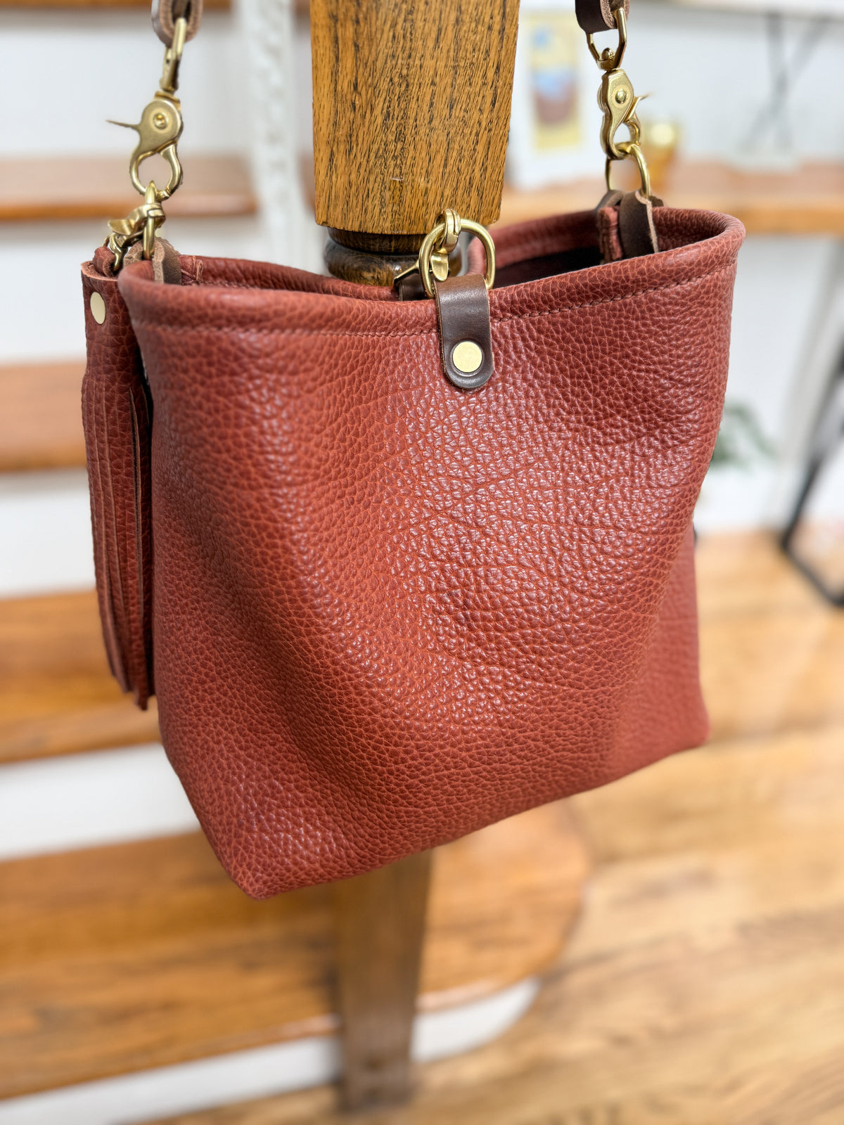 Hobo Bucket in Chestnut Full Grain Bison Leather