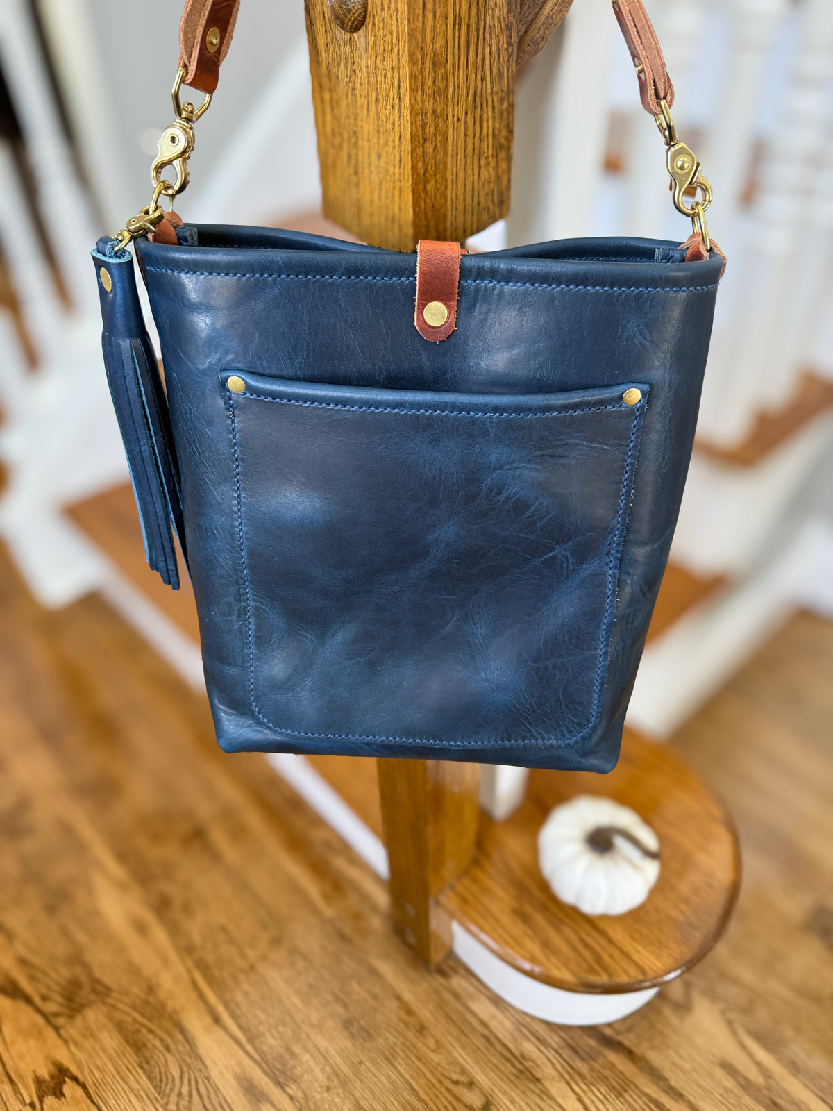 Bennett Bucket in Horween Cobalt Full Grain Leather
