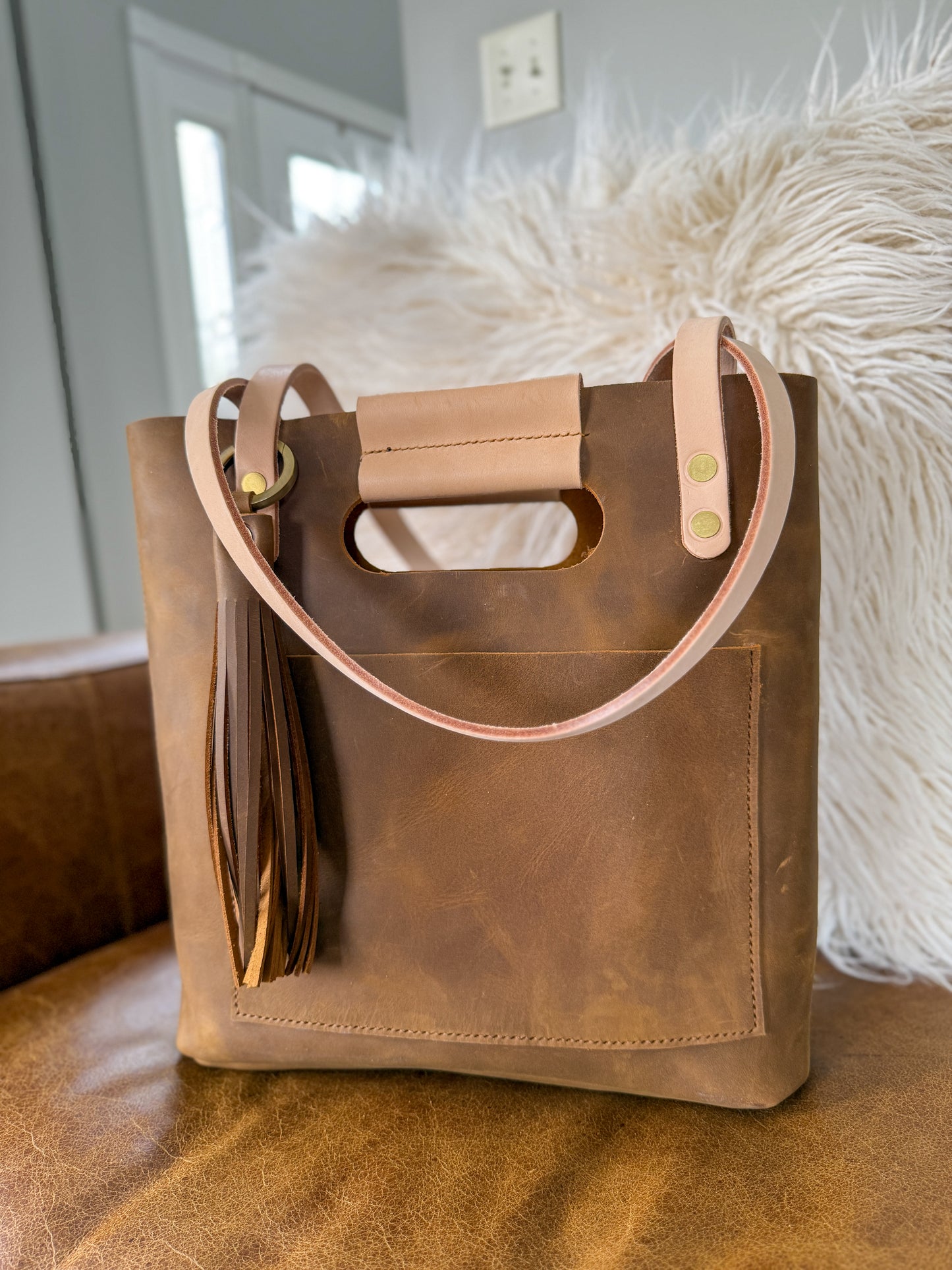 Utility Tote in Tobacco and Vachetta Leather