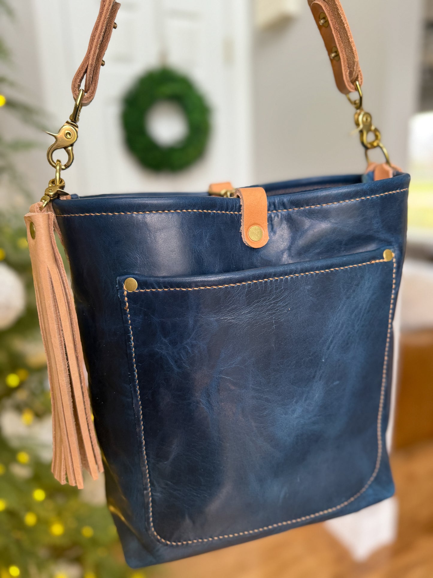 Bennett Bucket in Horween Cobalt Derby Veg Tan Leather