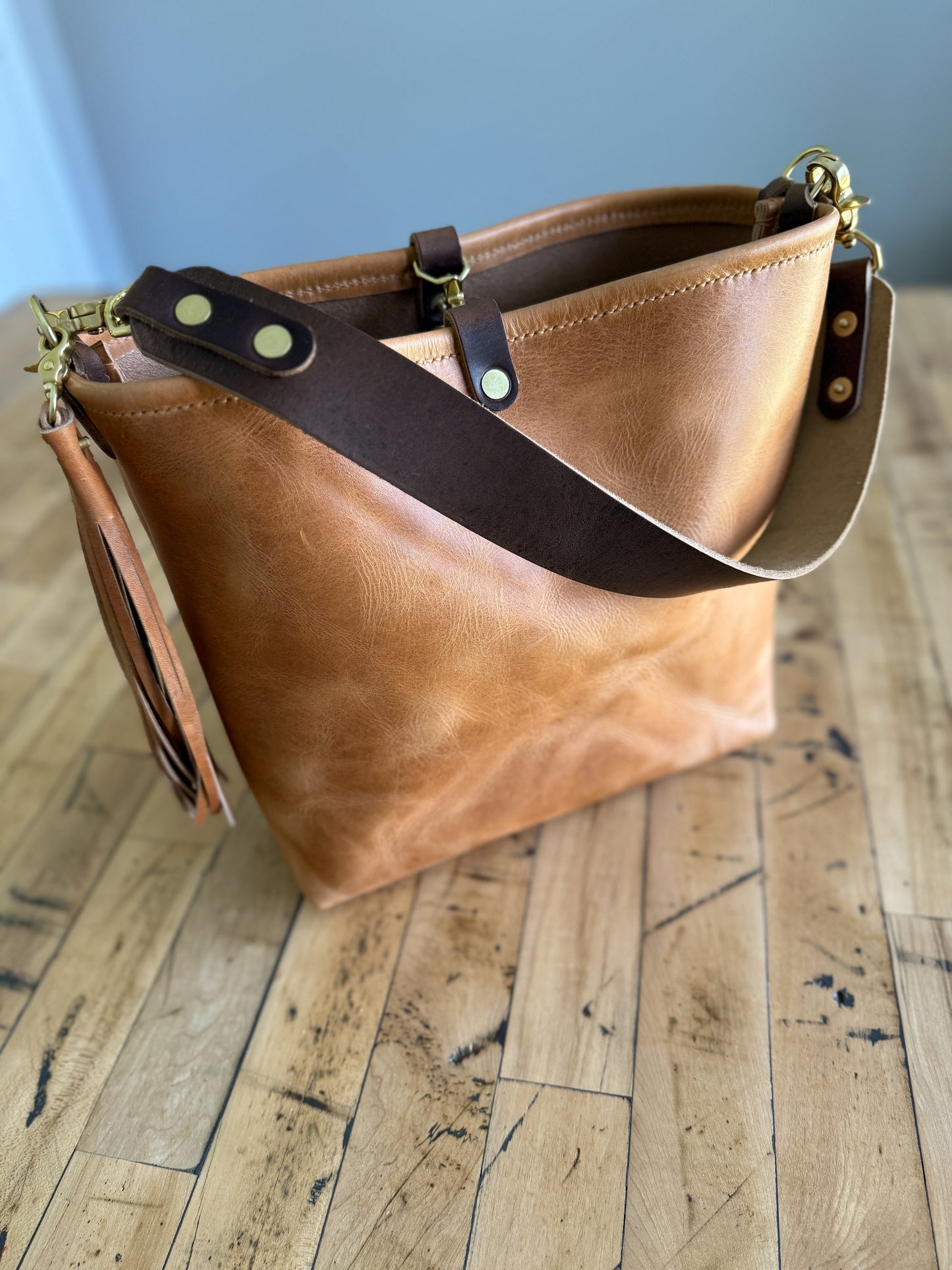 Hobo Bucket in Light Natural Horween Derby