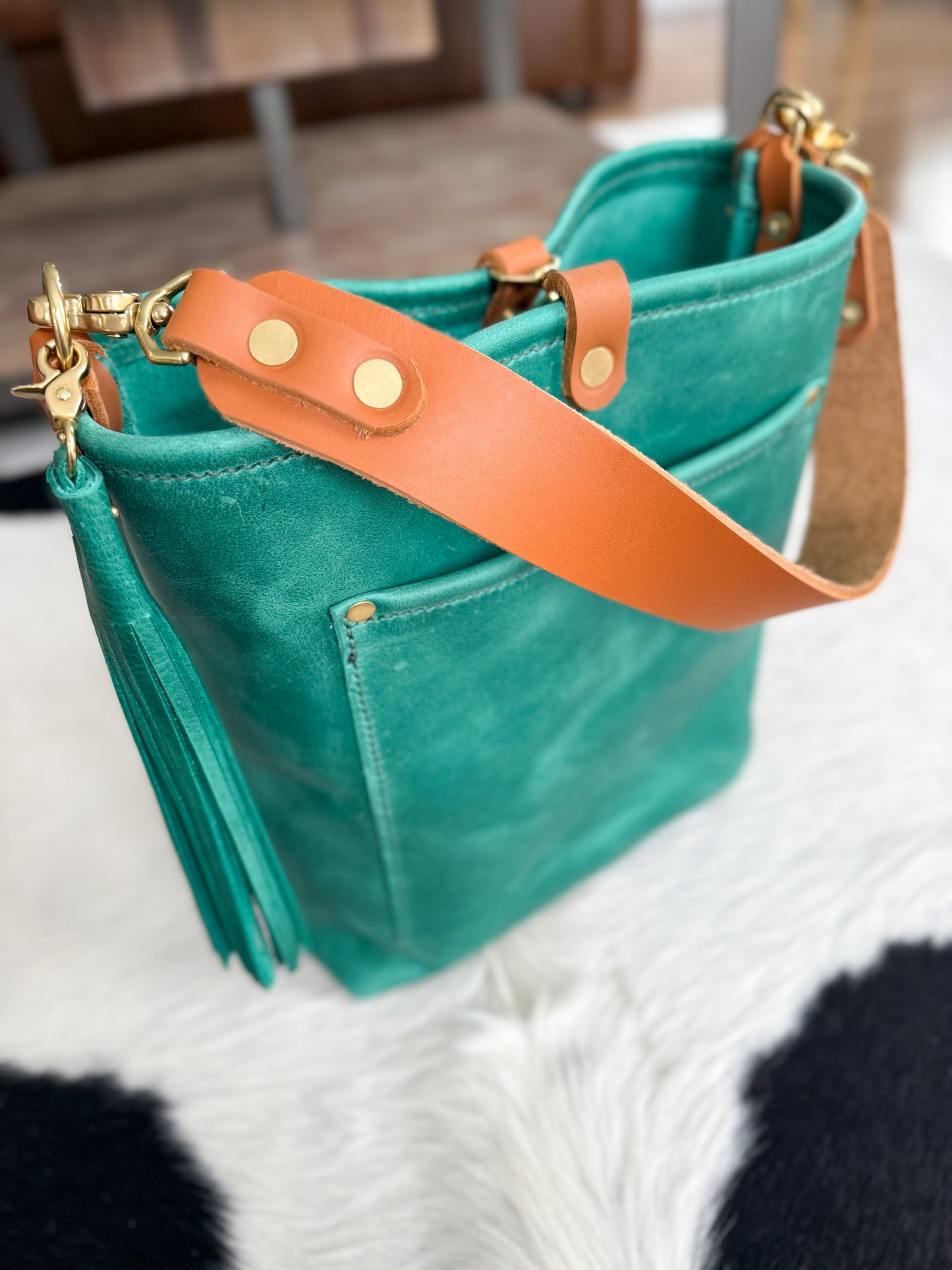 Bennett Bucket in Teal Full Grain Leather