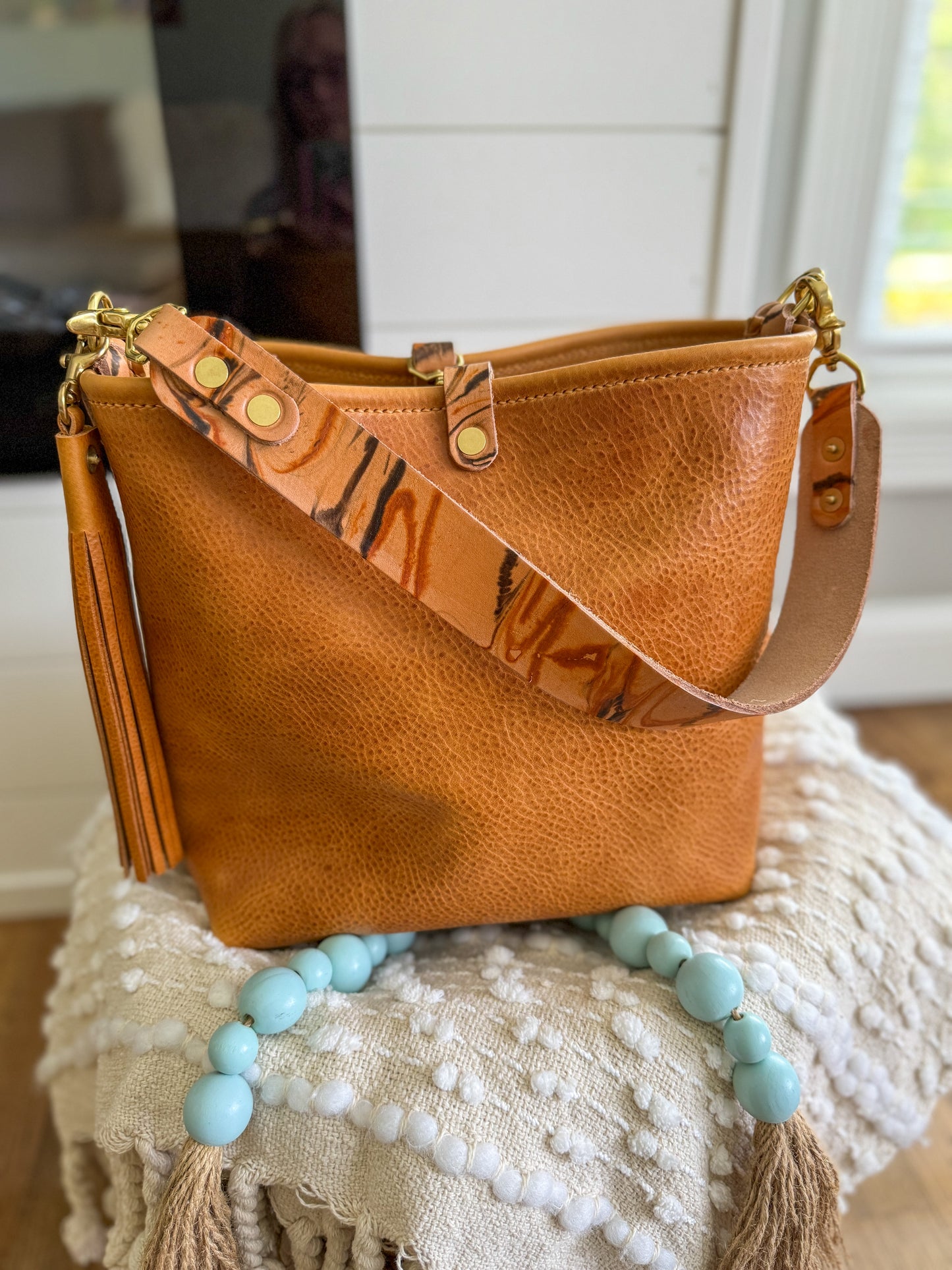 Hobo Bucket in Italian Honey Saffron Vegetable Tan w/Candy Strap