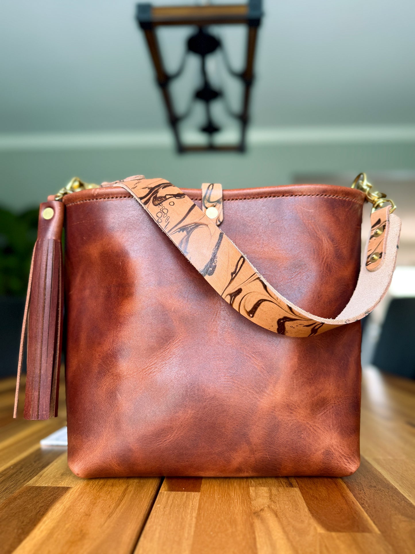 Hobo Bucket in Horween Brown Nut Dublin w/Candy Strap