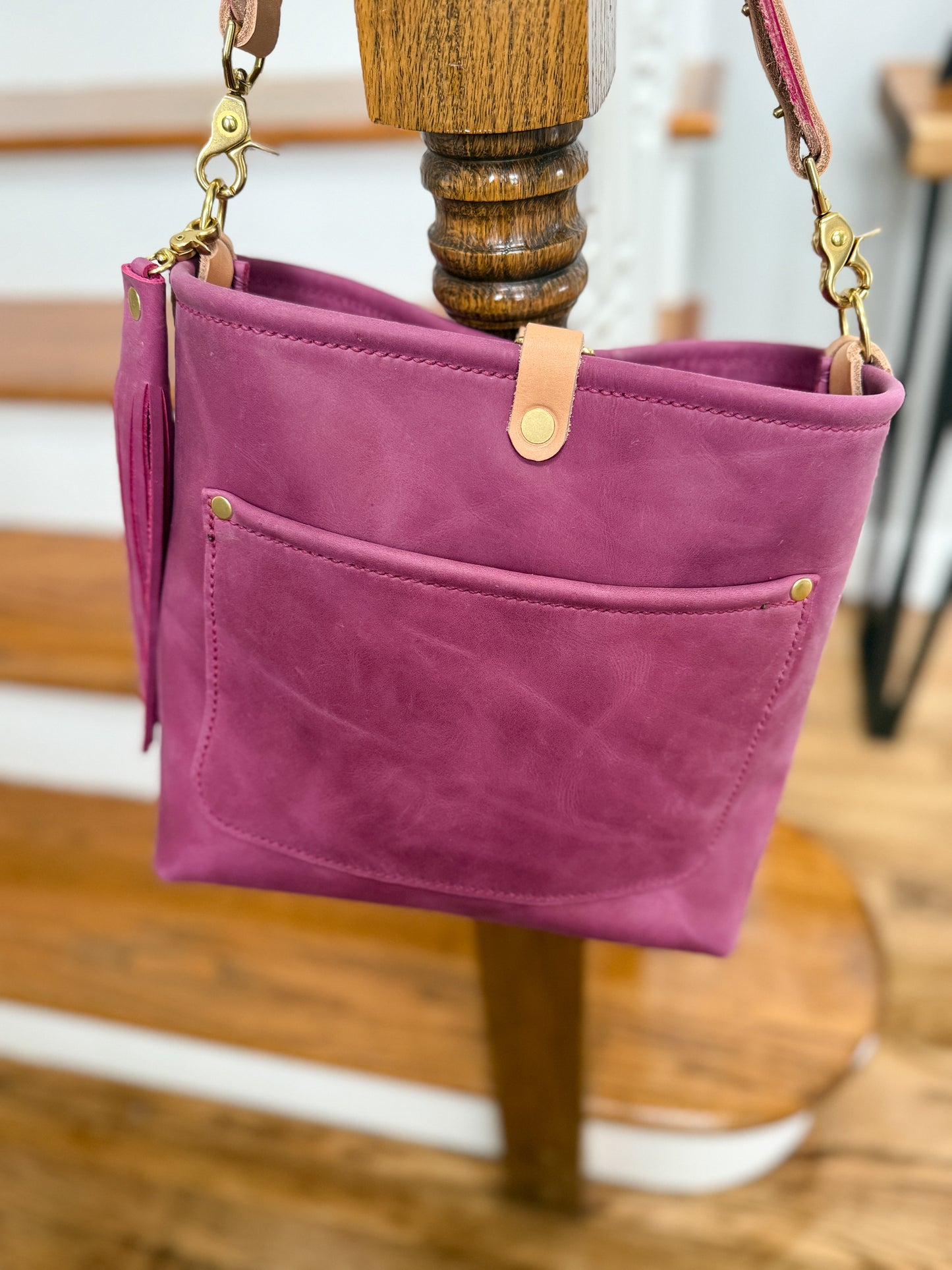 Bennett “shorty” Bucket in Electric Pink Full Grain Leather