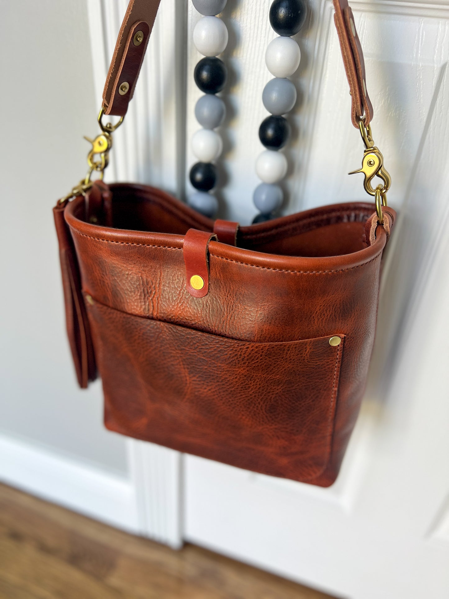 Bennett “shorty” Bucket in Full Grain Amber Leather