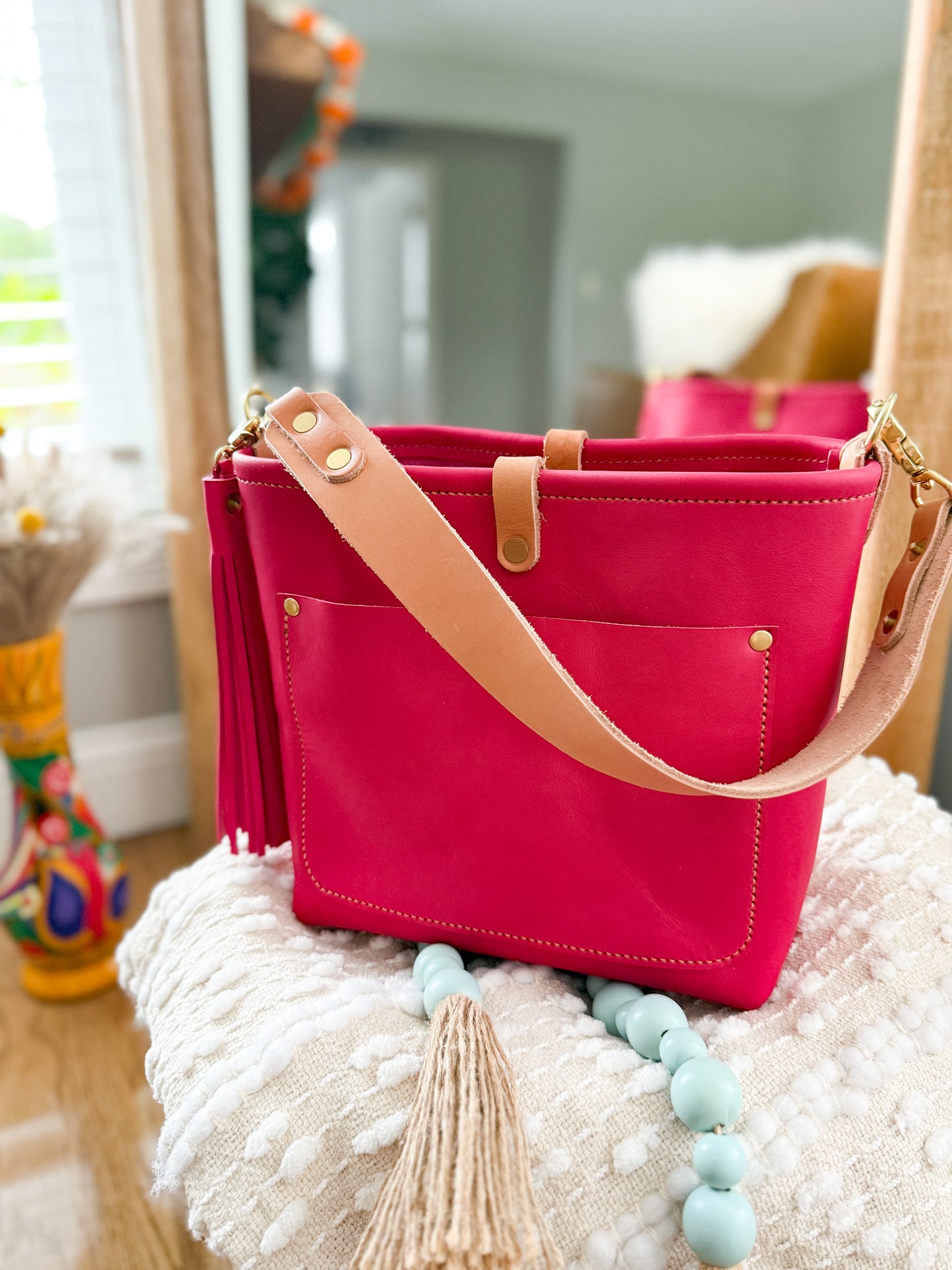Bennett “shorty” Bucket in Fuscia Vachetta (non-milled)