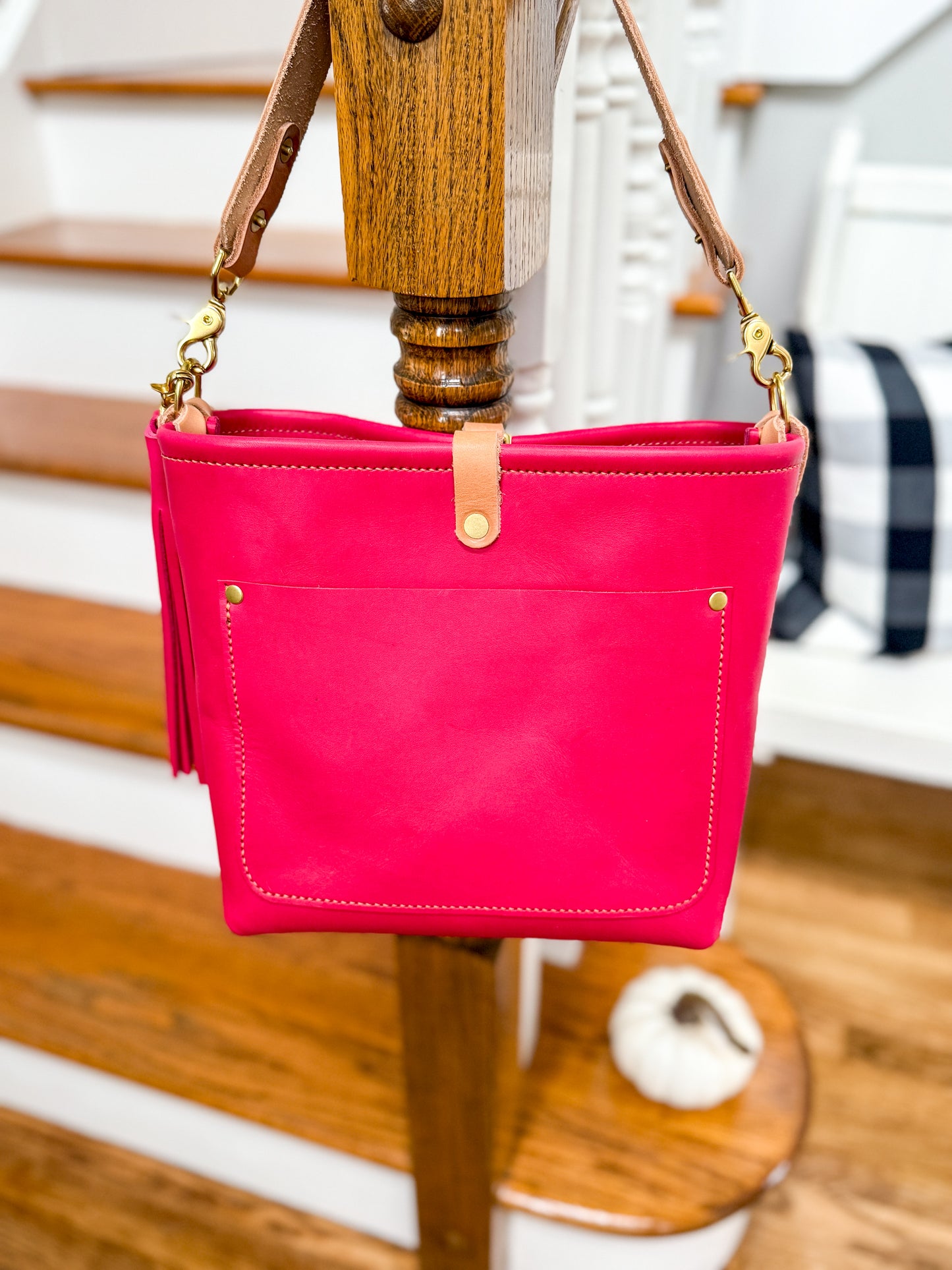 Bennett “shorty” Bucket in Fuscia Vachetta (non-milled)