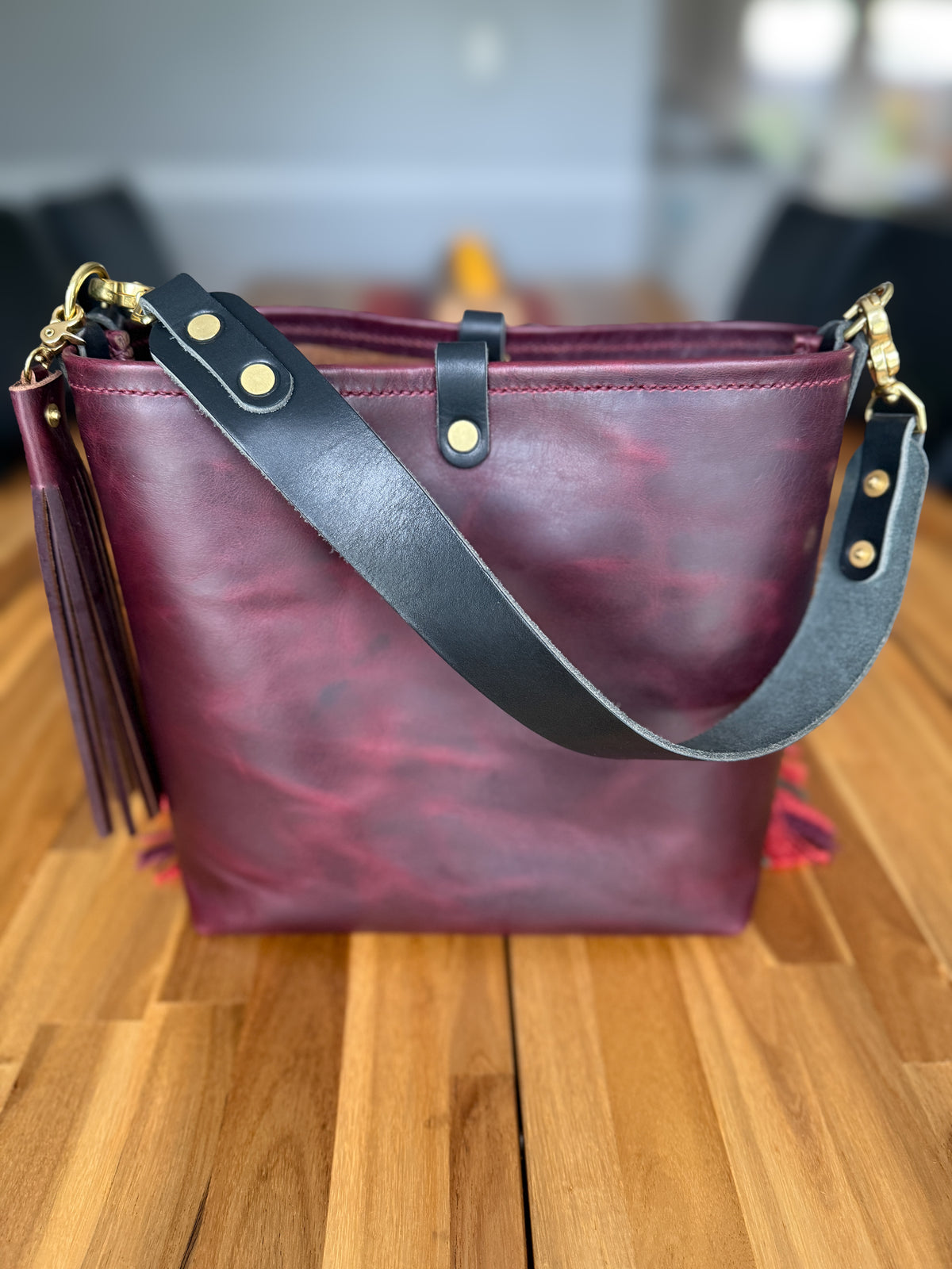 Hobo Bucket in Plum Noir Horween Horse Leather