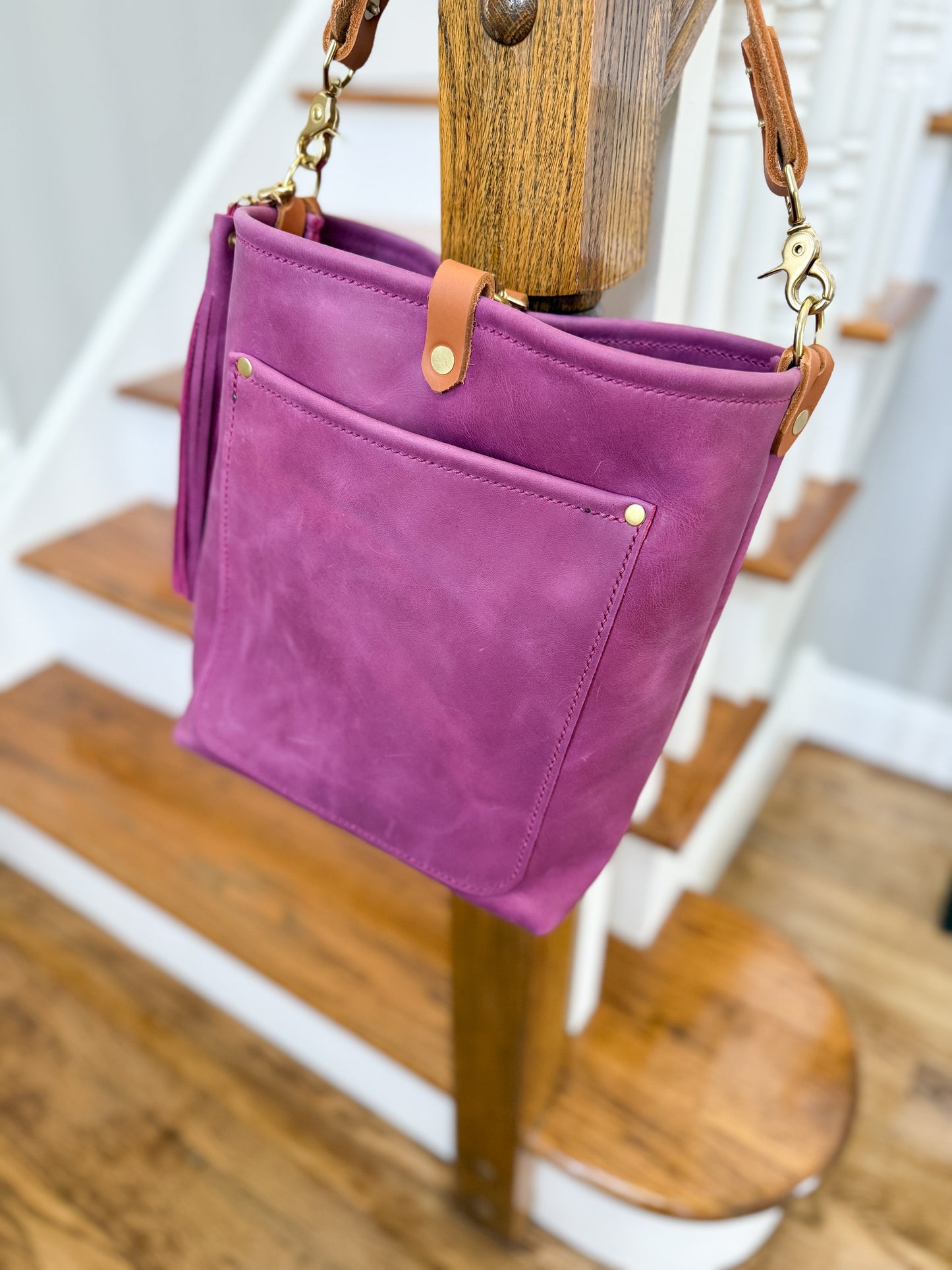 Bennett Bucket in Electric Pink Full Grain Leather