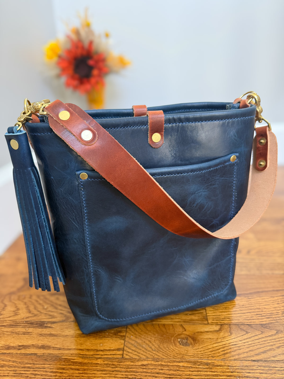 Bennett Bucket in Horween Cobalt Full Grain Leather