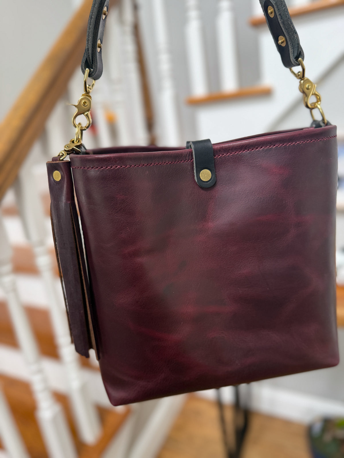 Hobo Bucket in Plum Noir Horween Horse Leather
