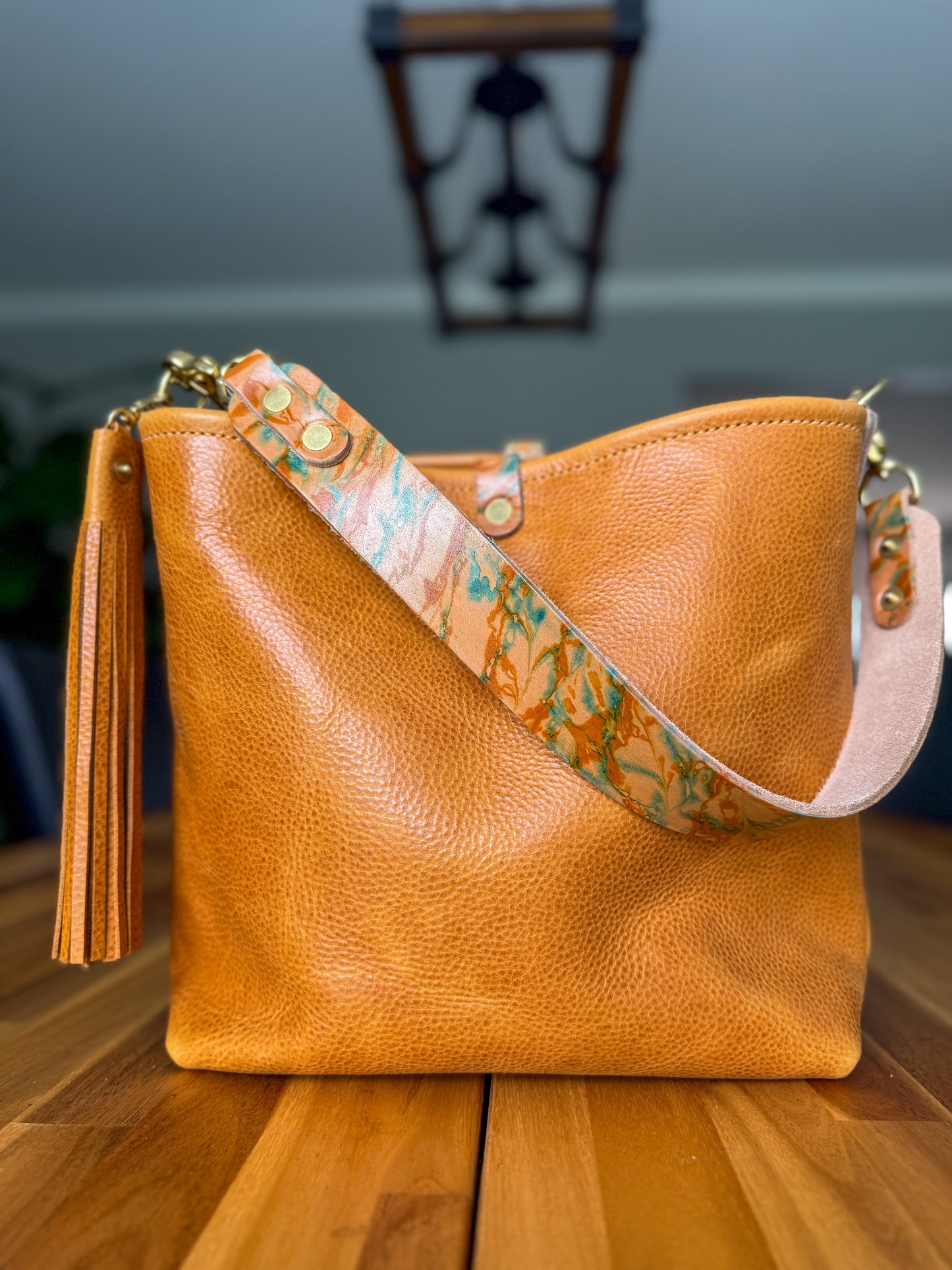Hobo Bucket in Italian Honey Saffron Vegetable Tan w/Candy Strap
