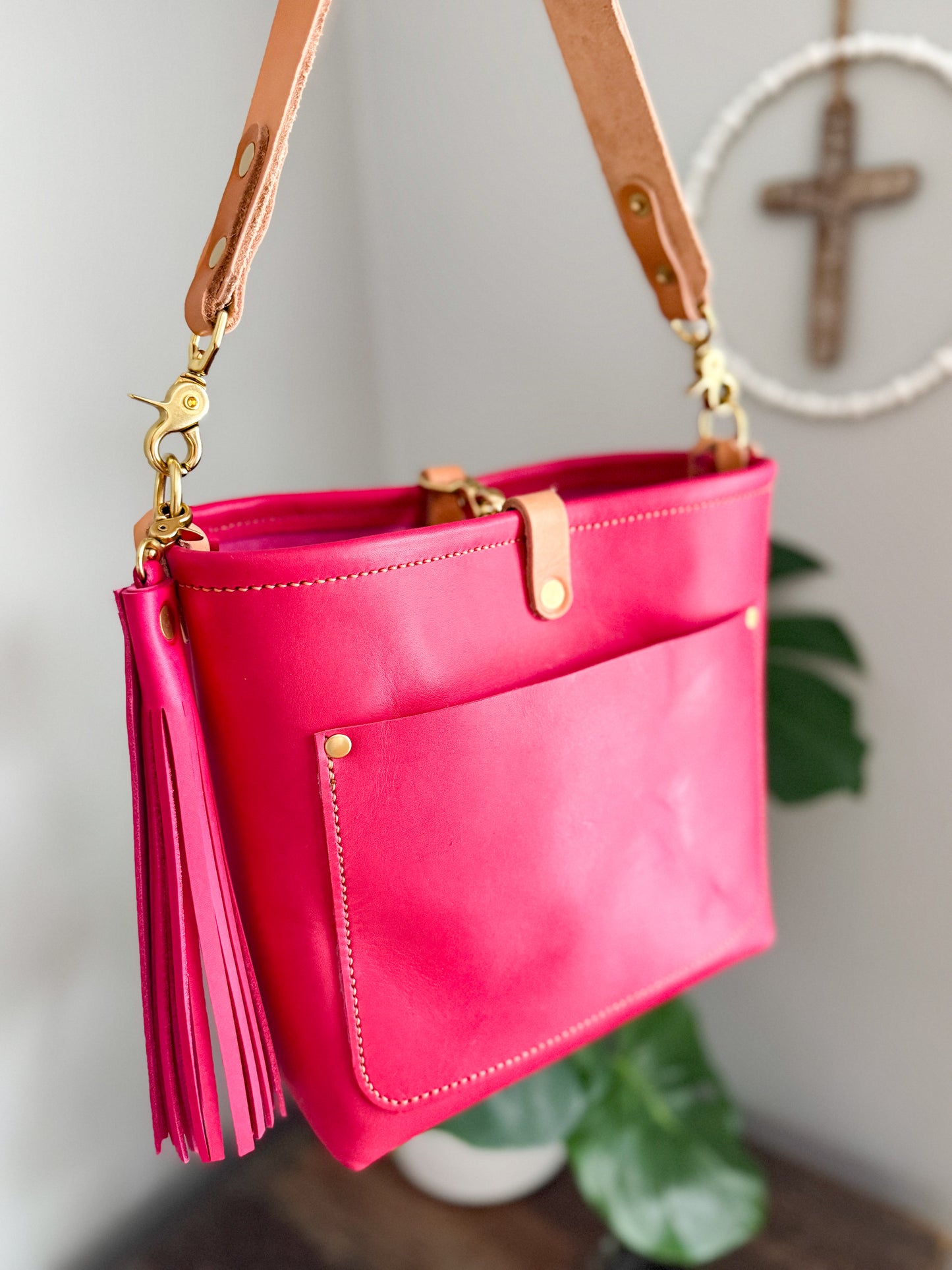 Bennett “shorty” Bucket in Fuscia Vachetta (non-milled)