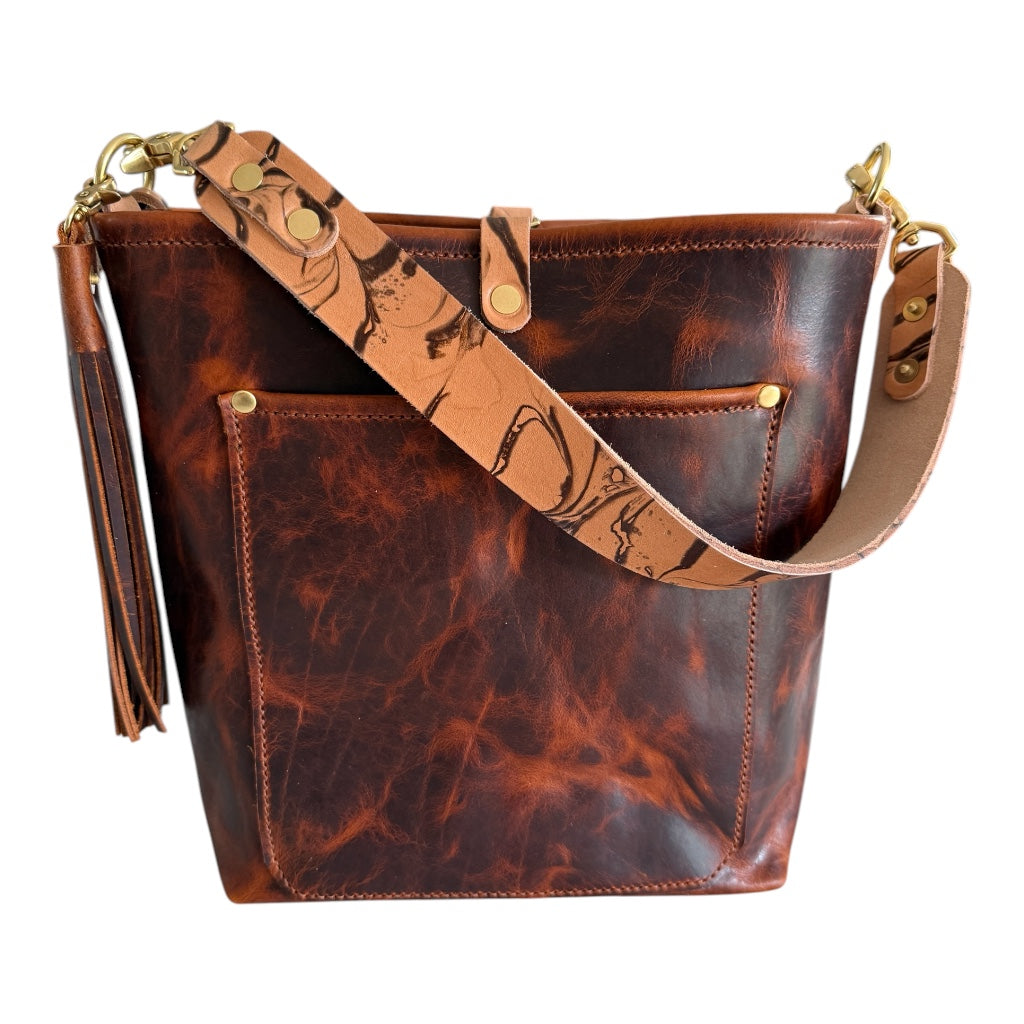 Bennett Bucket in Coffee Full Grain Bison Leather w/Dyed Strap